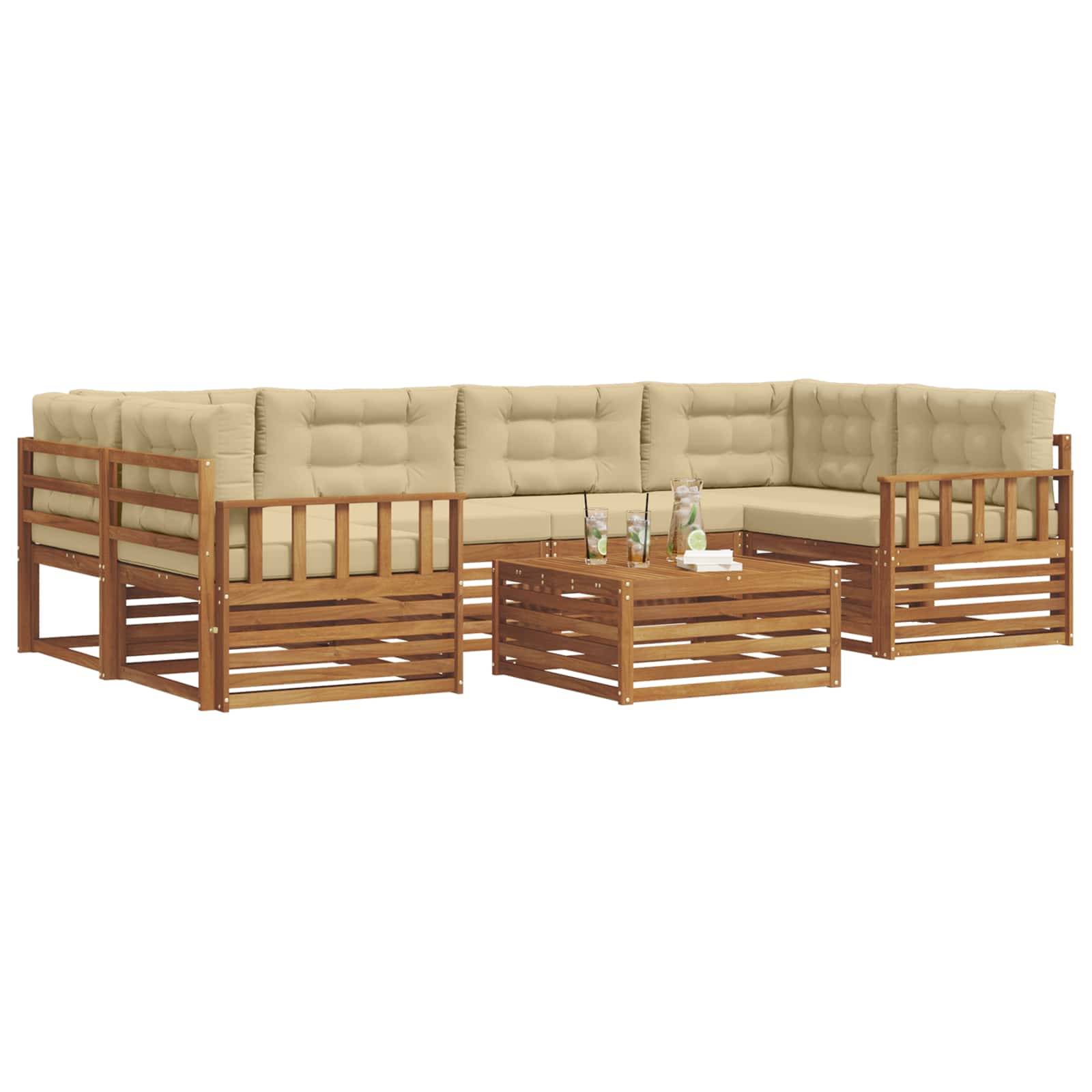 vidaXL Outdoor-Sofagarnitur mit Kissen 7 pcs Natur und Beige