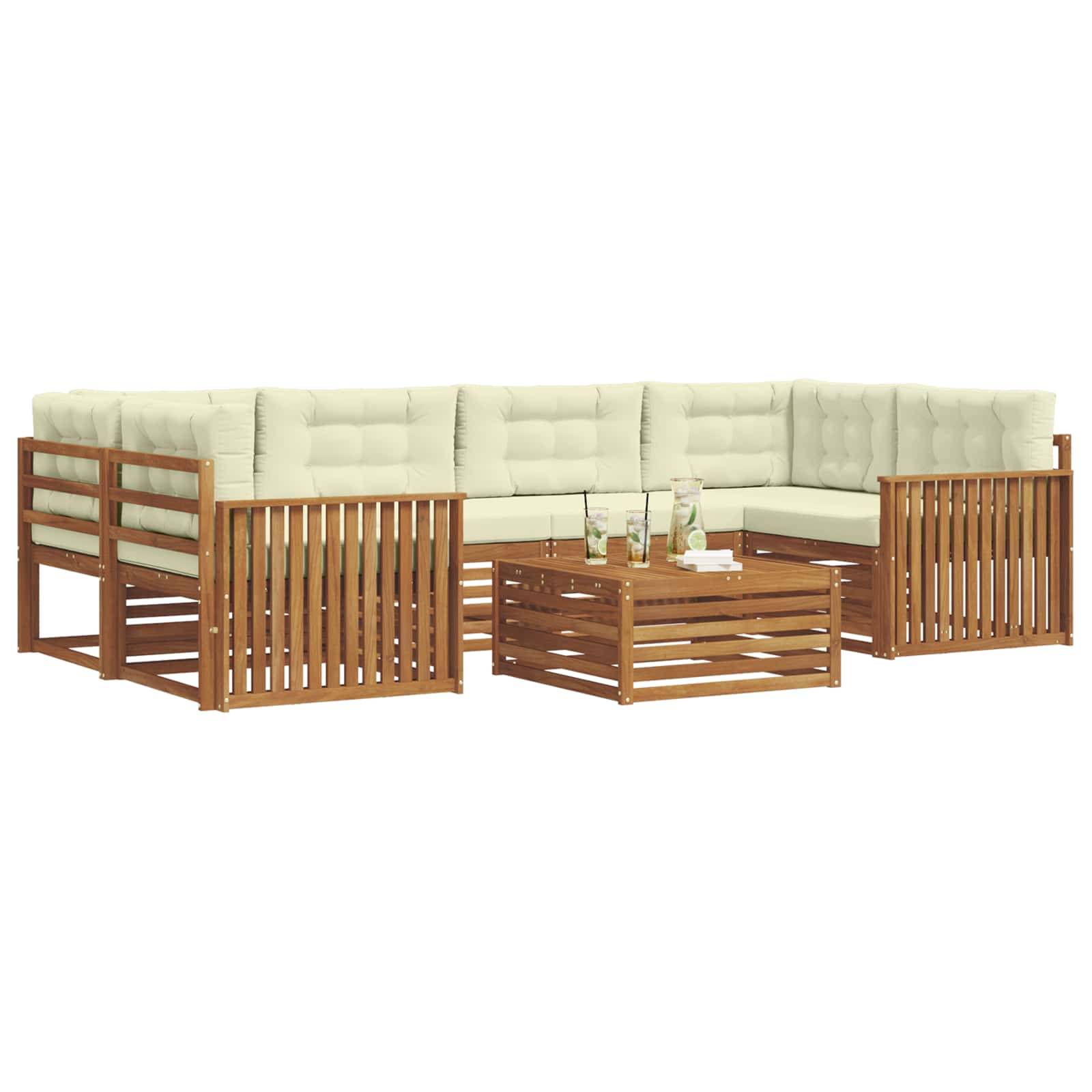 vidaXL Outdoor-Sofagarnitur mit Kissen 7 pcs Natur und Creme