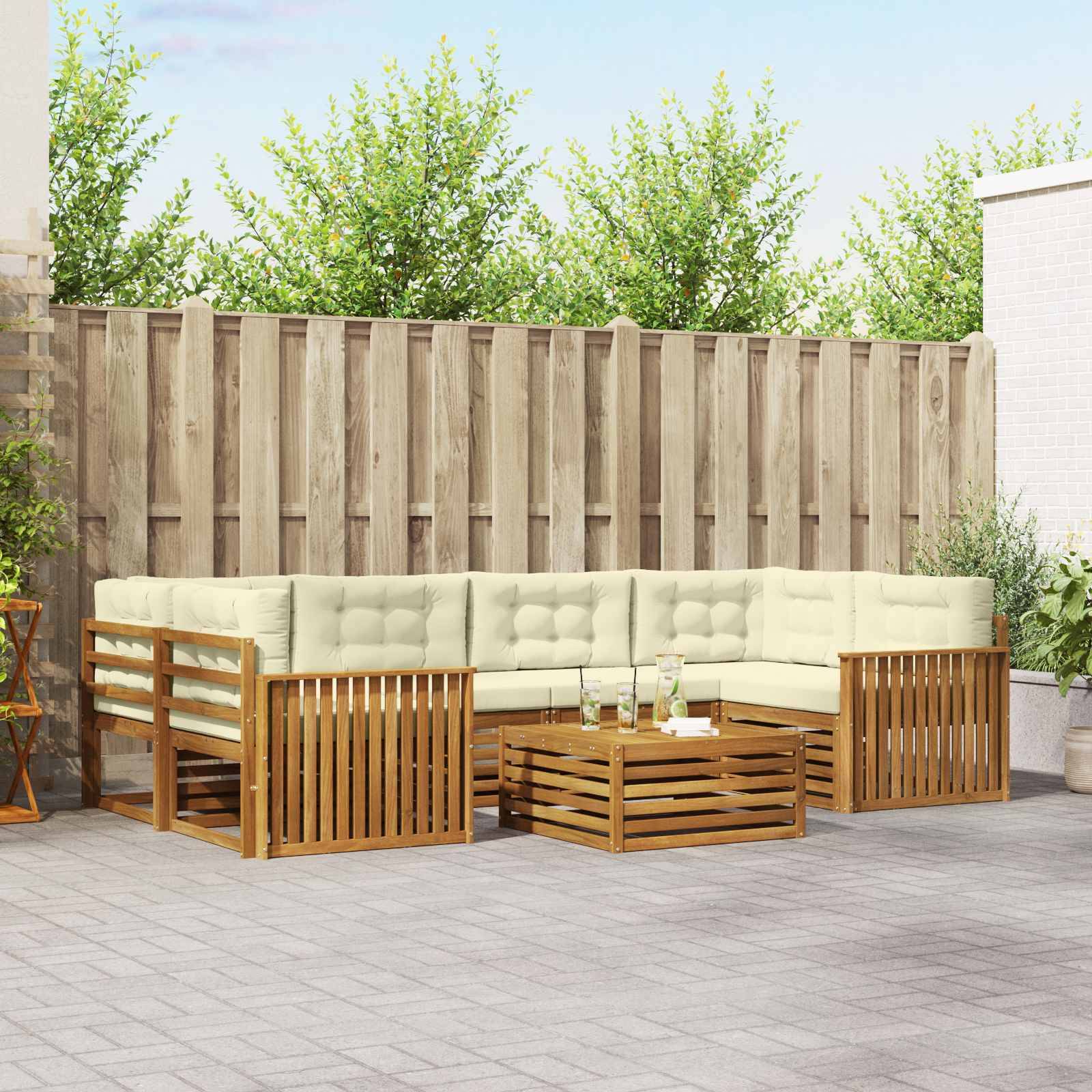 vidaXL Outdoor-Sofagarnitur mit Kissen 7 pcs Natur und Creme
