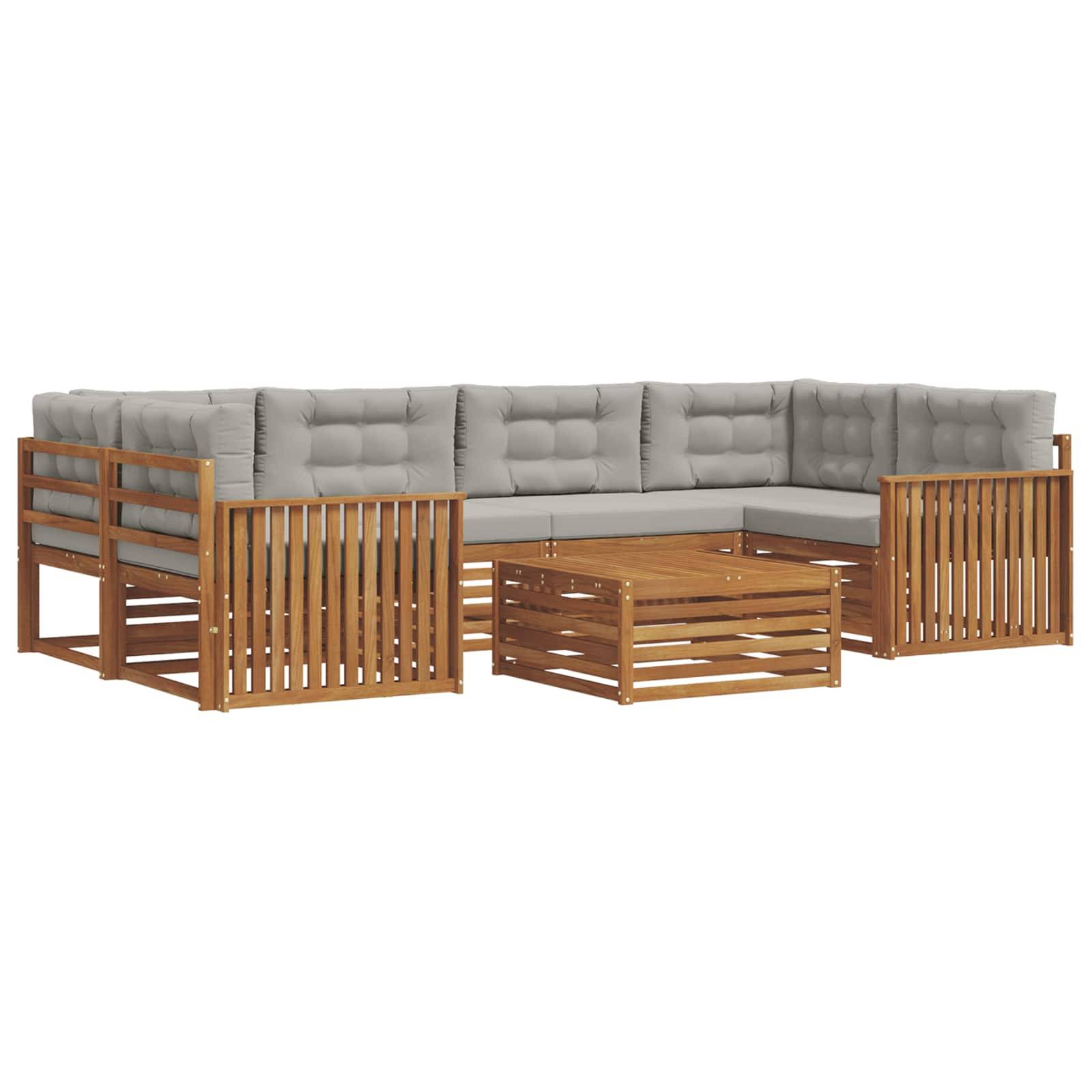 vidaXL Outdoor-Sofagarnitur mit Kissen 7 pcs Natürlich und Hellgrau