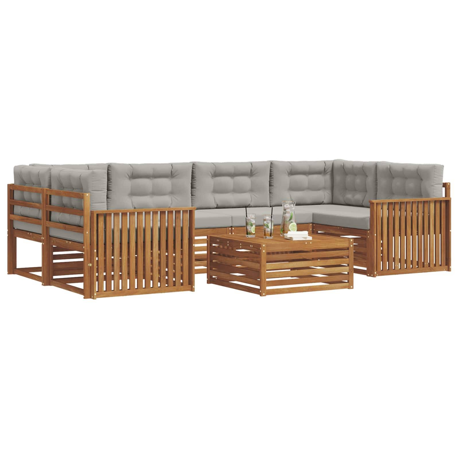 vidaXL Outdoor-Sofagarnitur mit Kissen 7 pcs Natürlich und Hellgrau