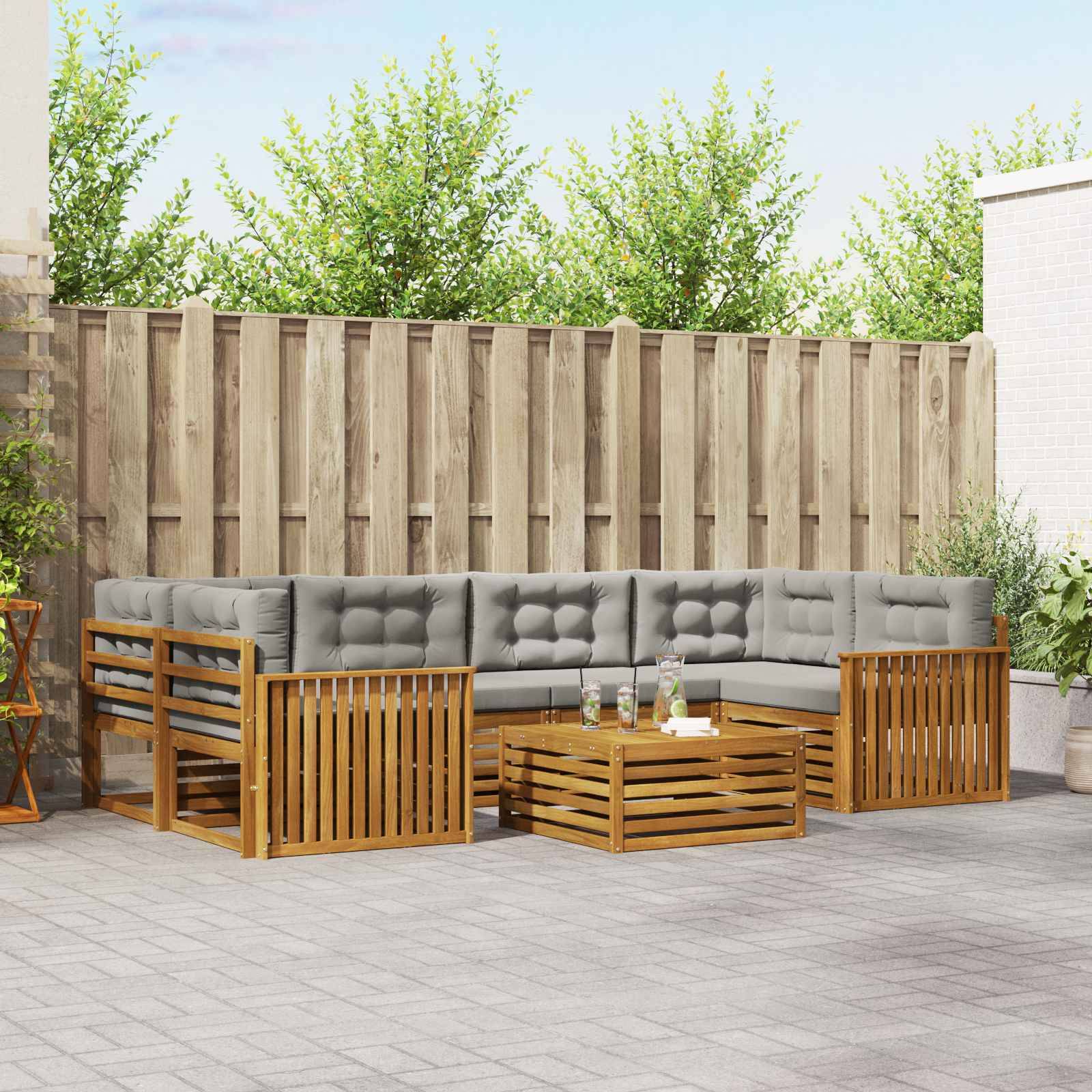 vidaXL Outdoor-Sofagarnitur mit Kissen 7 pcs Natürlich und Hellgrau