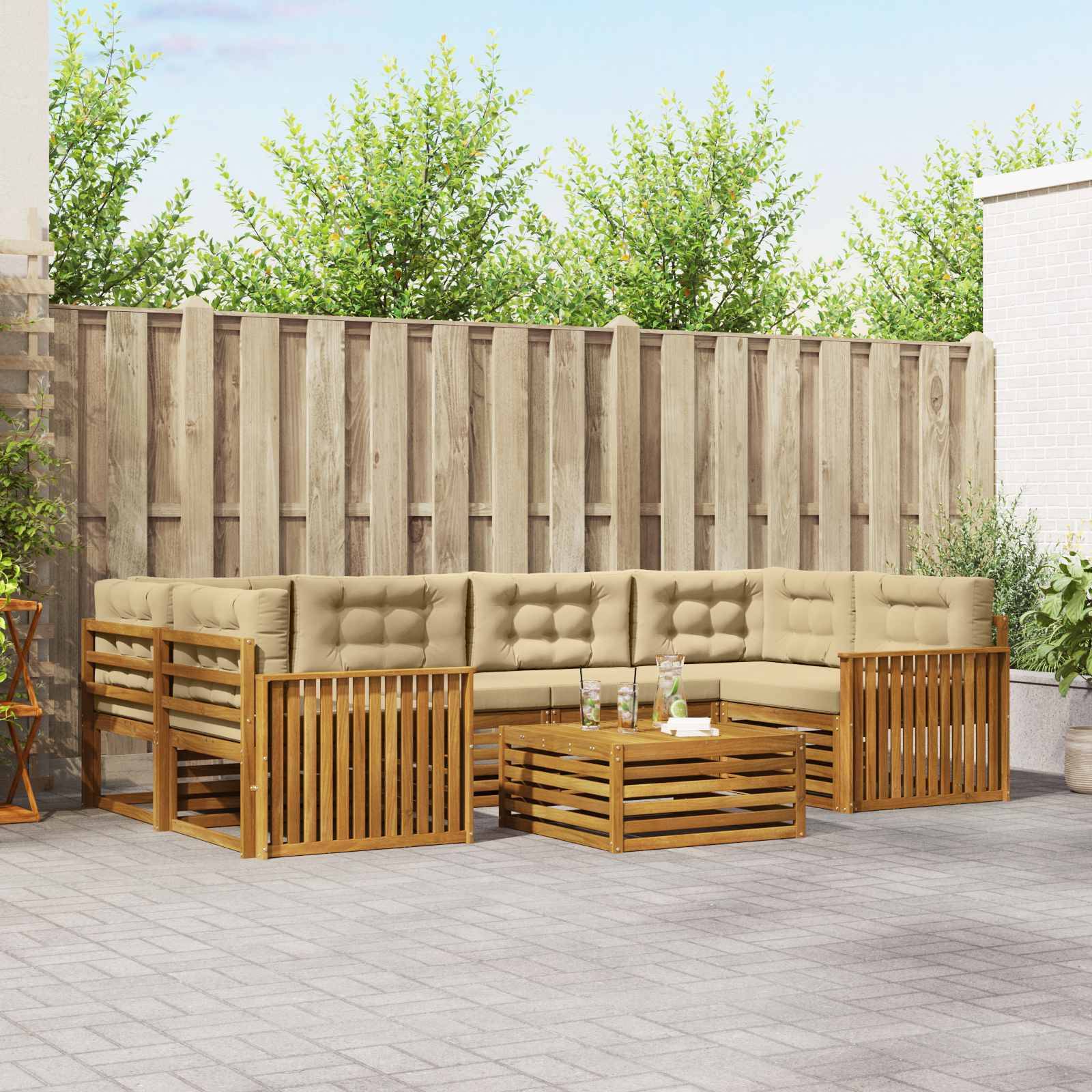 vidaXL Outdoor-Sofagarnitur mit Kissen 7 pcs Natur und Beige