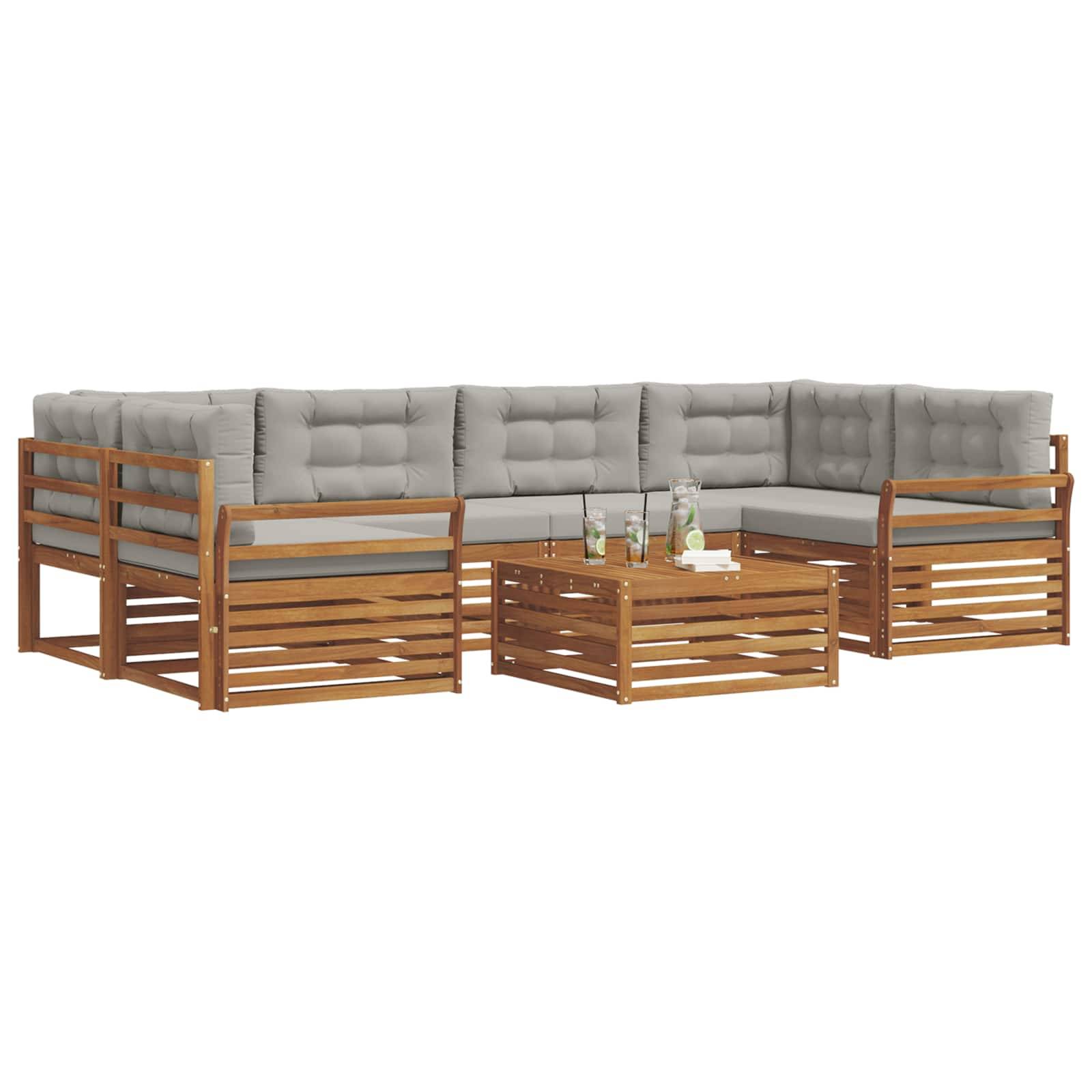 vidaXL Outdoor-Sofagarnitur mit Kissen 7 pcs Natürlich und Hellgrau