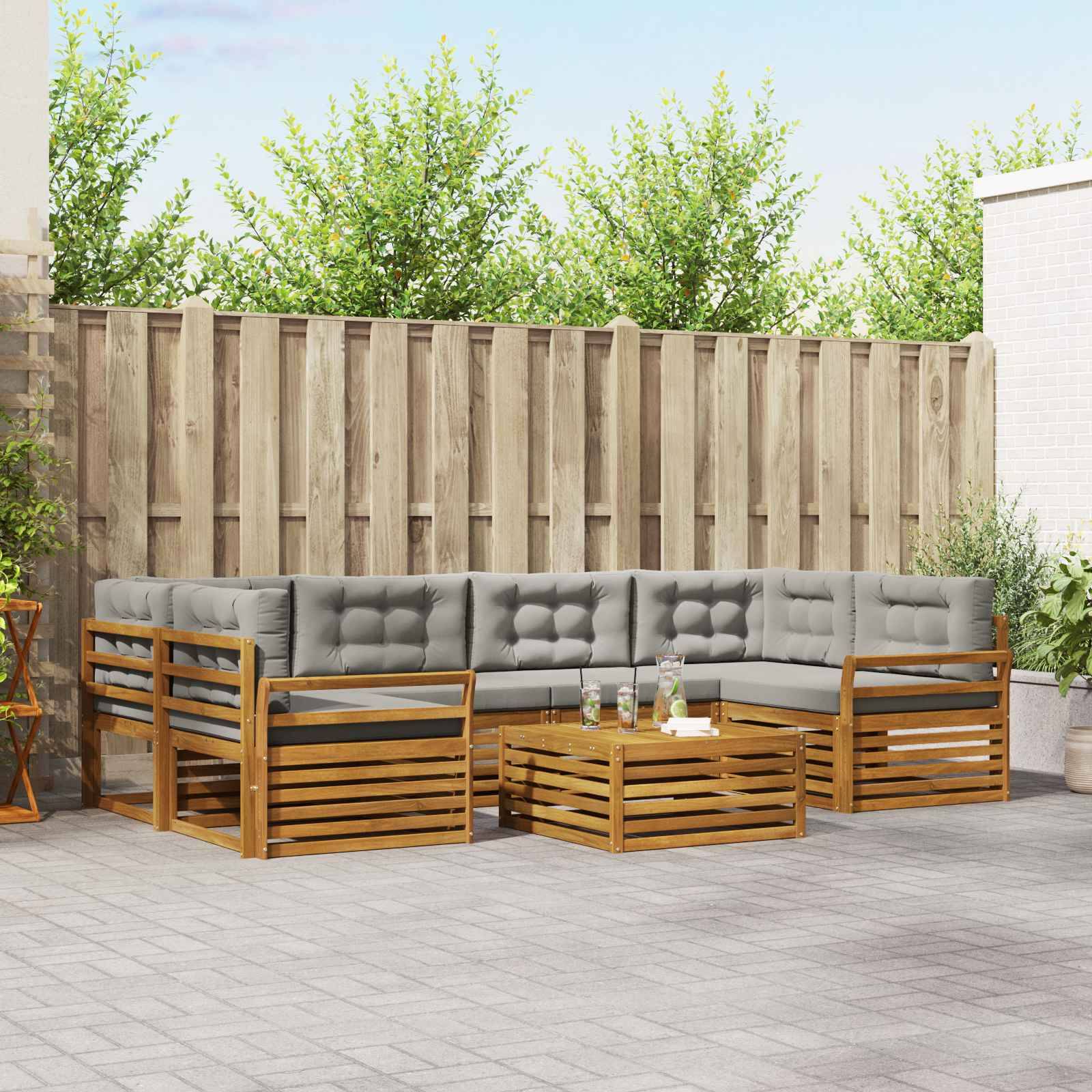vidaXL Outdoor-Sofagarnitur mit Kissen 7 pcs Natürlich und Hellgrau