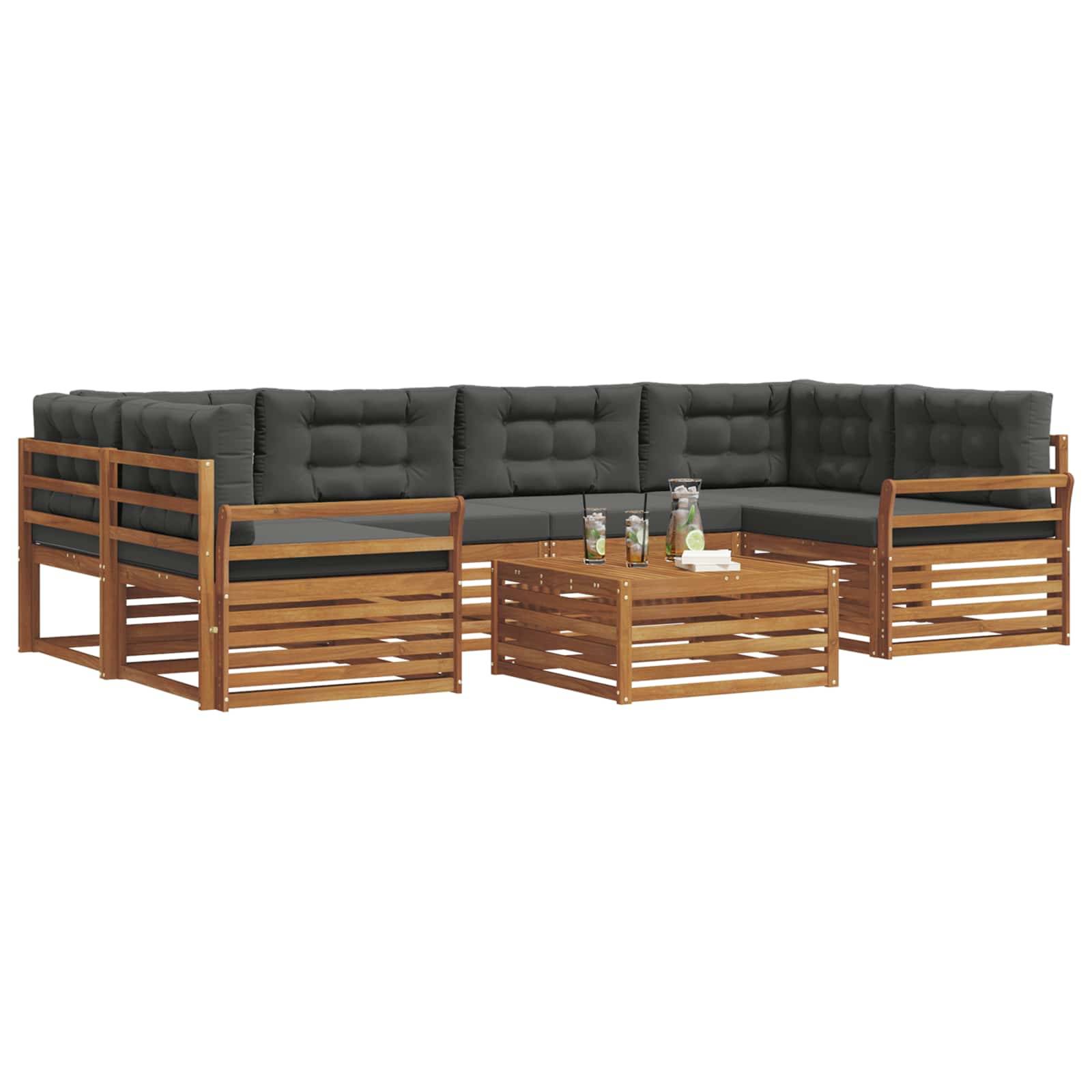 vidaXL Outdoor-Sofagarnitur mit Kissen 7 pcs Natur und Anthrazit