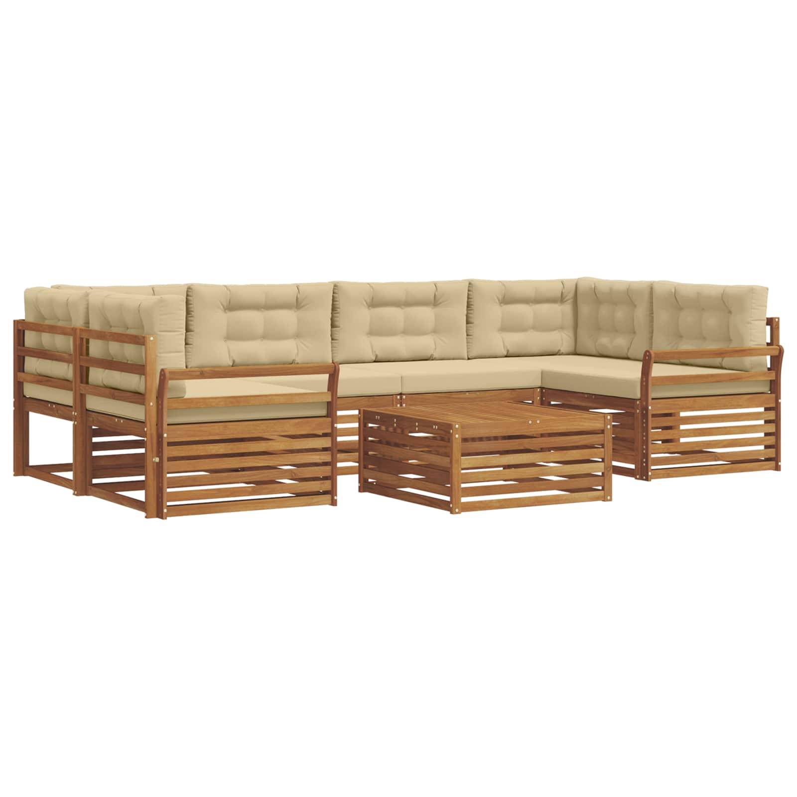 vidaXL Outdoor-Sofagarnitur mit Kissen 7 pcs Natur und Beige