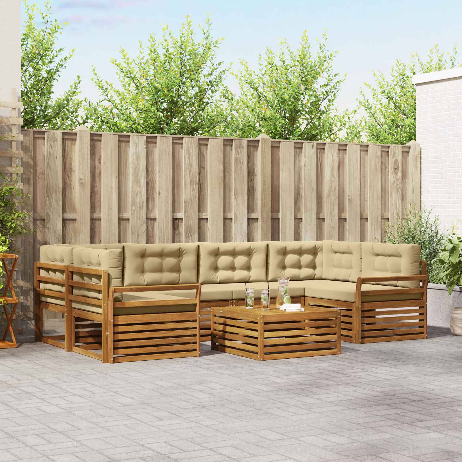 vidaXL Outdoor-Sofagarnitur mit Kissen 7 pcs Natur und Beige