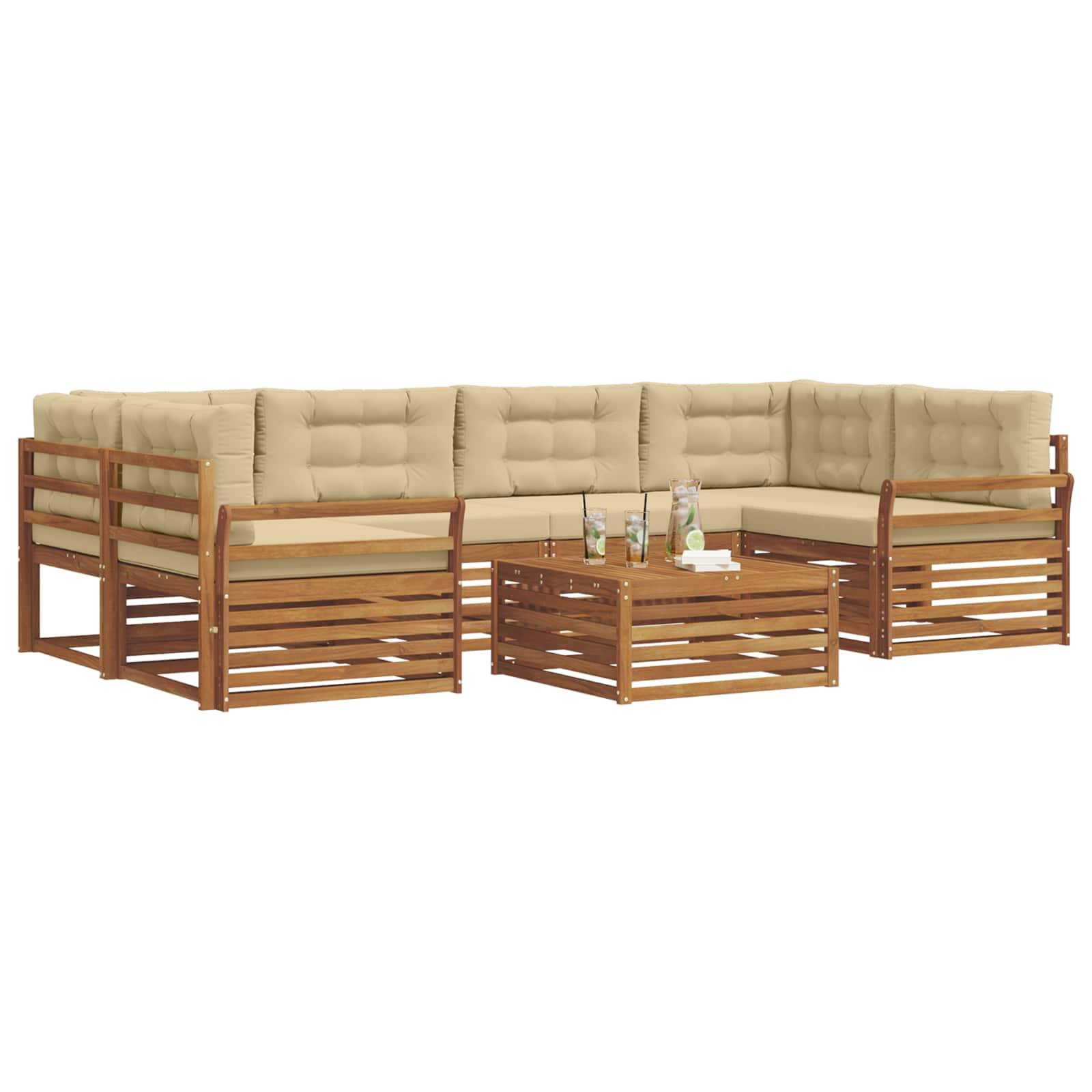 vidaXL Outdoor-Sofagarnitur mit Kissen 7 pcs Natur und Beige