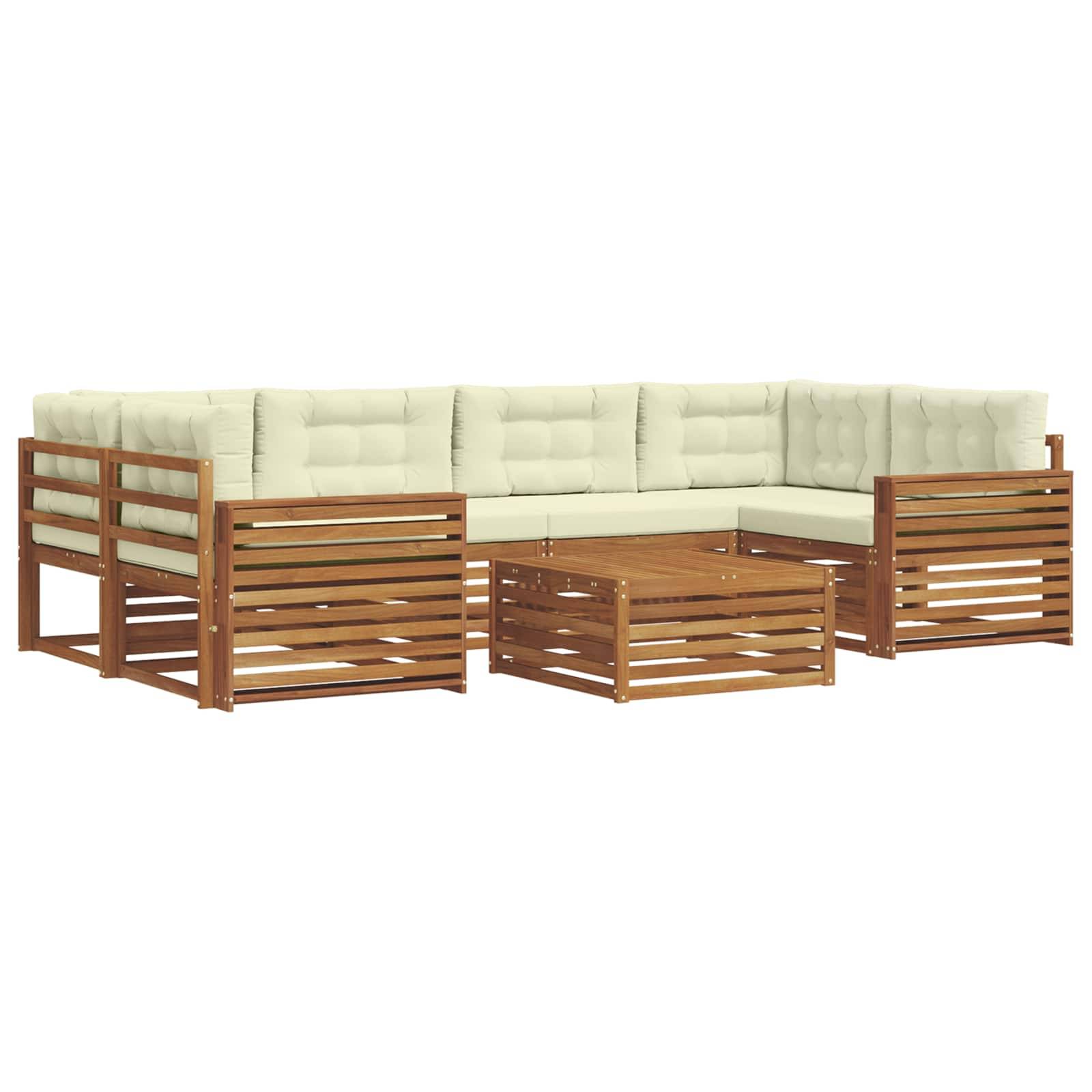 vidaXL Outdoor-Sofagarnitur mit Kissen 7 pcs Natur und Creme