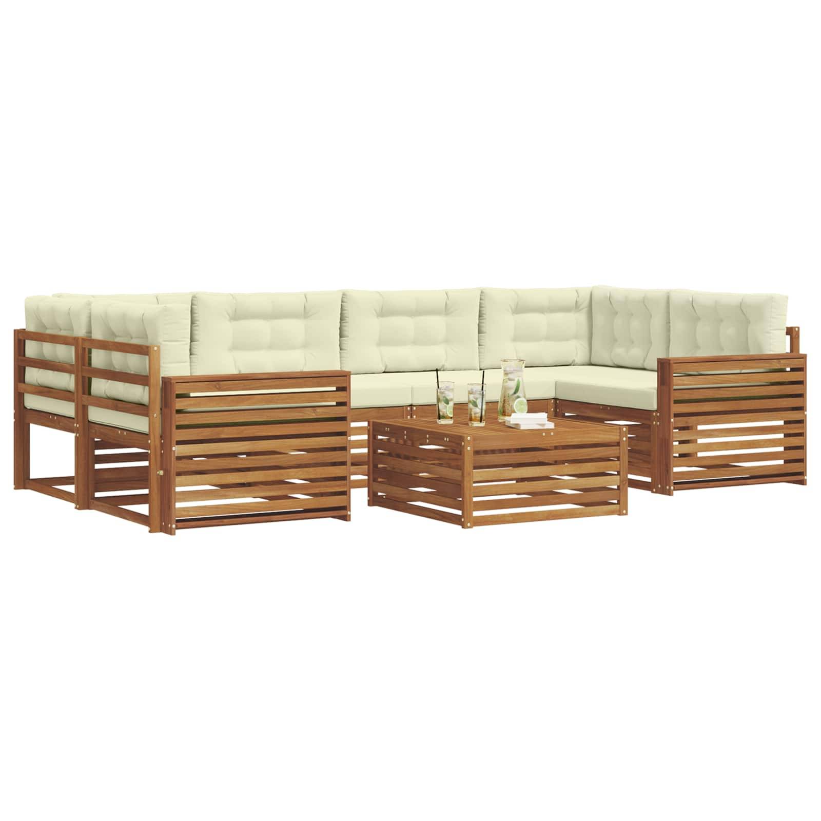vidaXL Outdoor-Sofagarnitur mit Kissen 7 pcs Natur und Creme
