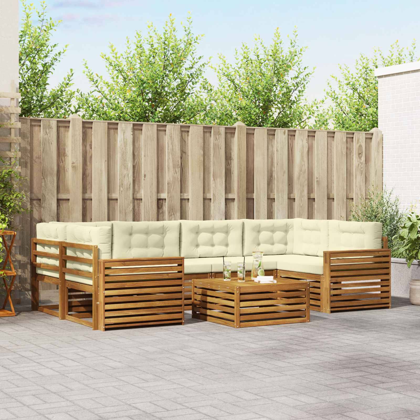 vidaXL Outdoor-Sofagarnitur mit Kissen 7 pcs Natur und Creme
