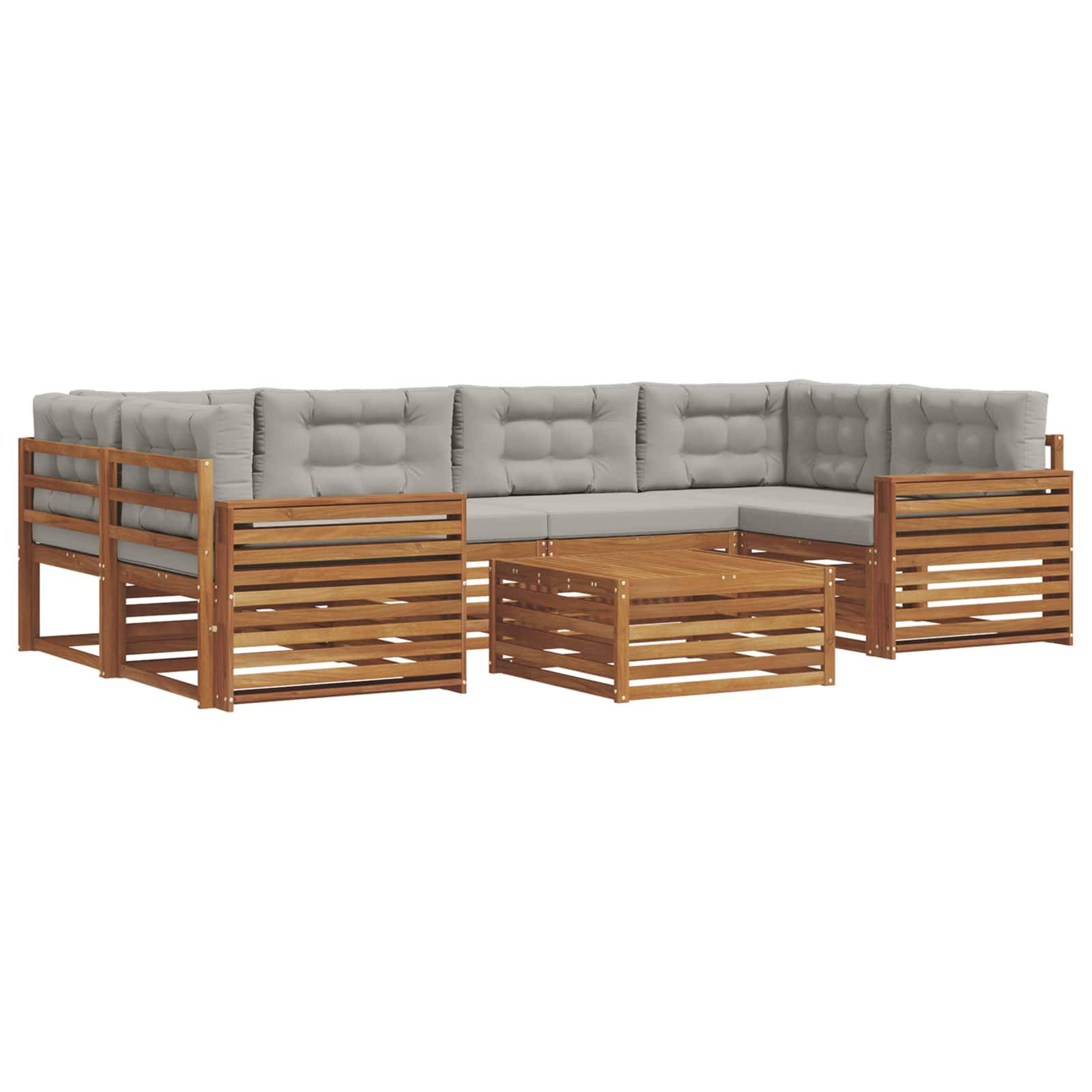 vidaXL Outdoor-Sofagarnitur mit Kissen 7 pcs Natürlich und Hellgrau