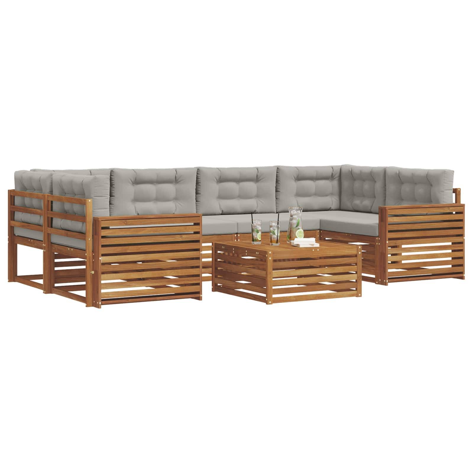 vidaXL Outdoor-Sofagarnitur mit Kissen 7 pcs Natürlich und Hellgrau