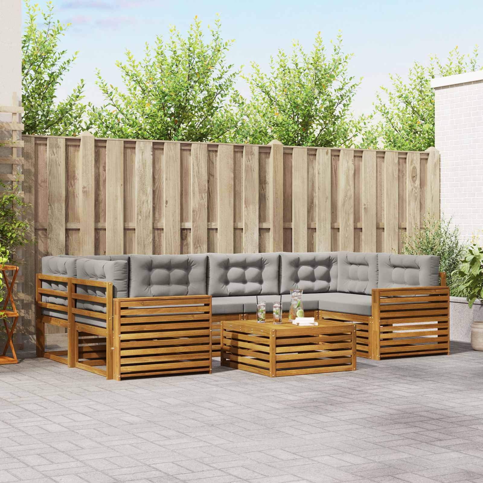 vidaXL Outdoor-Sofagarnitur mit Kissen 7 pcs Natürlich und Hellgrau