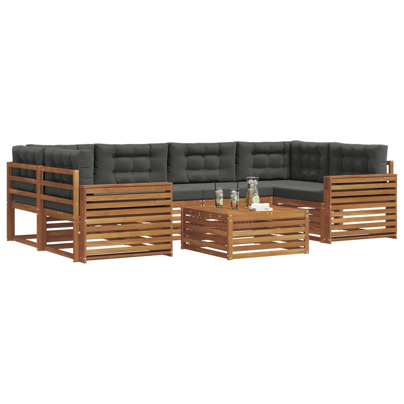 vidaXL Outdoor-Sofagarnitur mit Kissen 7 pcs Natur und Anthrazit