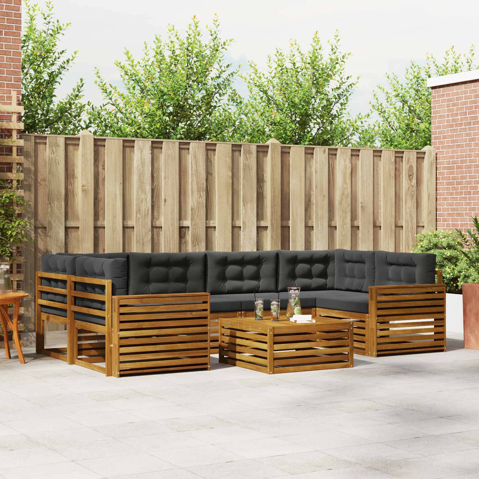 vidaXL Outdoor-Sofagarnitur mit Kissen 7 pcs Natur und Anthrazit