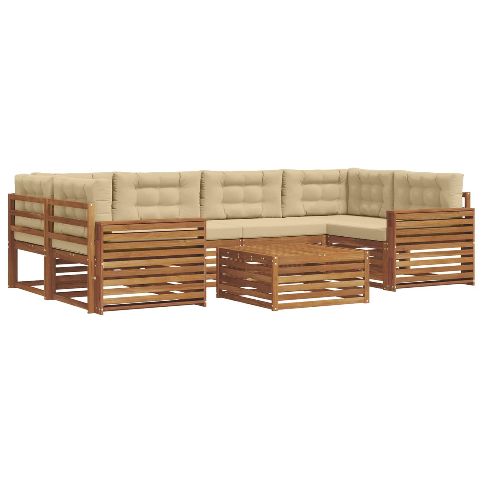 vidaXL Outdoor-Sofagarnitur mit Kissen 7 pcs Natur und Beige
