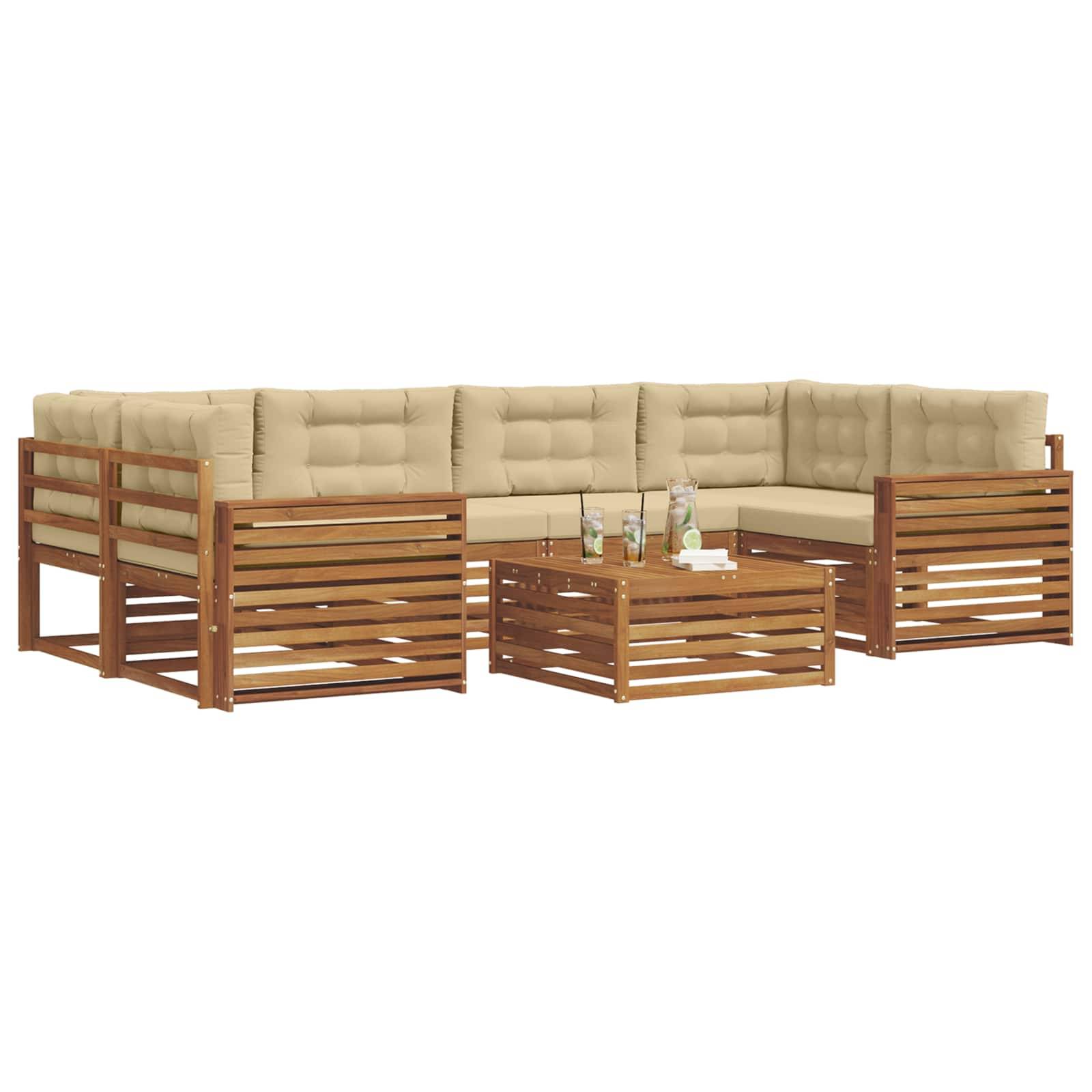 vidaXL Outdoor-Sofagarnitur mit Kissen 7 pcs Natur und Beige
