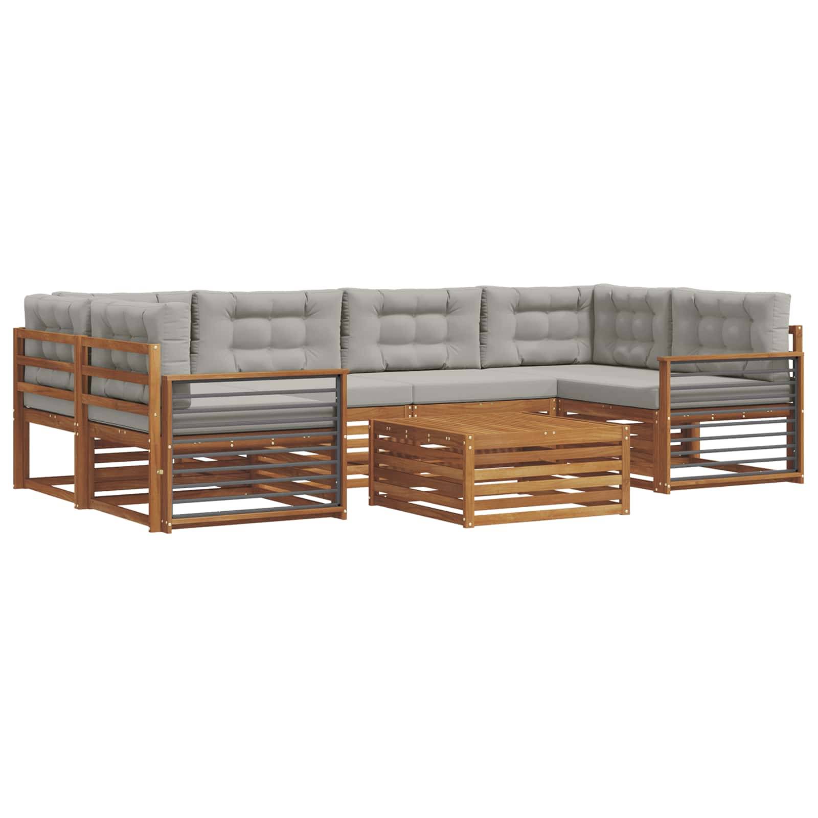 vidaXL Outdoor-Sofagarnitur mit Kissen 7 pcs Natürlich und Hellgrau