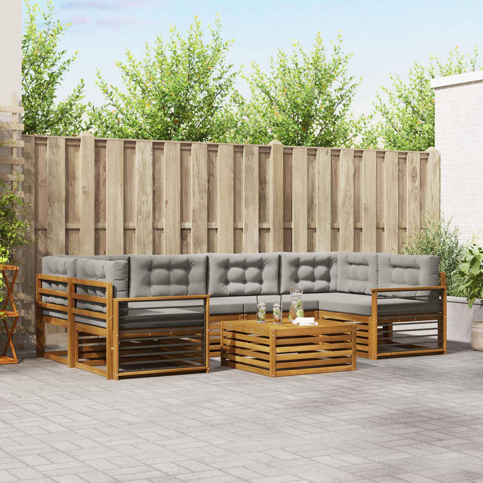 vidaXL Outdoor-Sofagarnitur mit Kissen 7 pcs Natürlich und Hellgrau