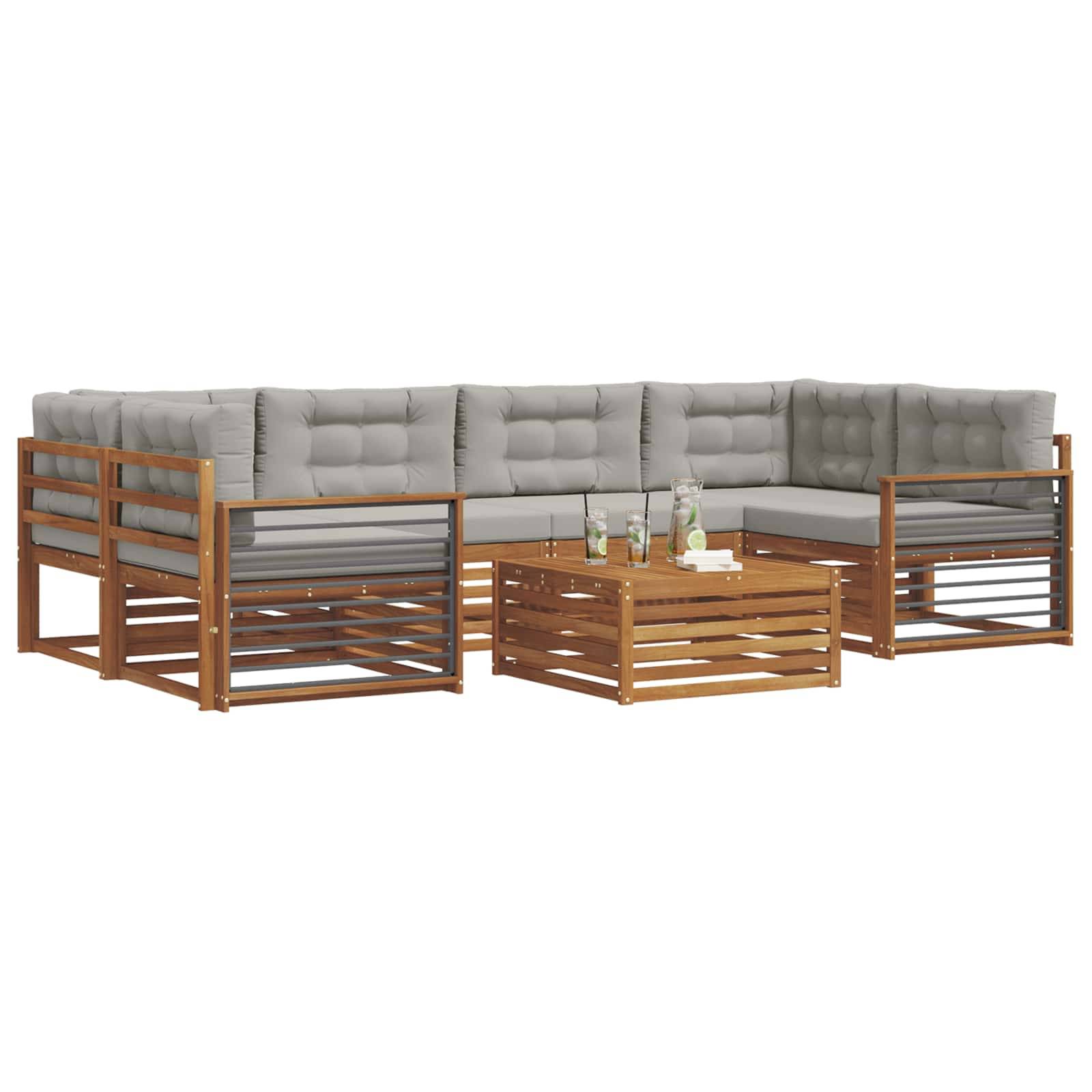 vidaXL Outdoor-Sofagarnitur mit Kissen 7 pcs Natürlich und Hellgrau