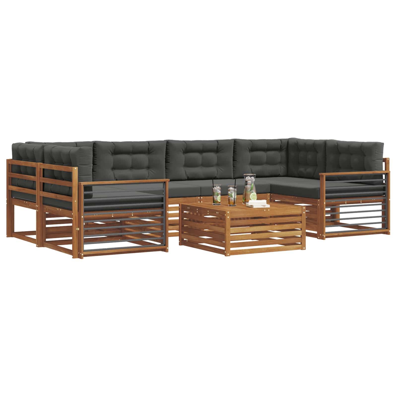 vidaXL Outdoor-Sofagarnitur mit Kissen 7 pcs Natur und Anthrazit
