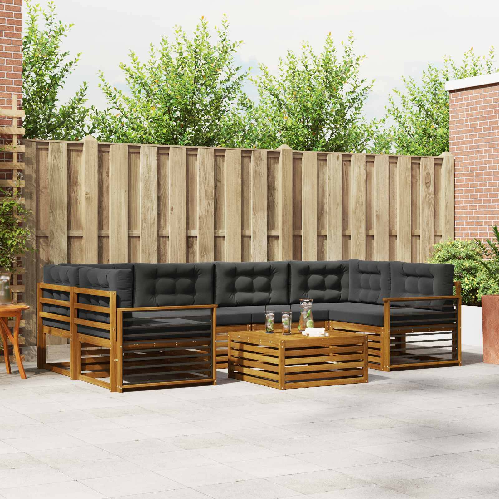vidaXL Outdoor-Sofagarnitur mit Kissen 7 pcs Natur und Anthrazit