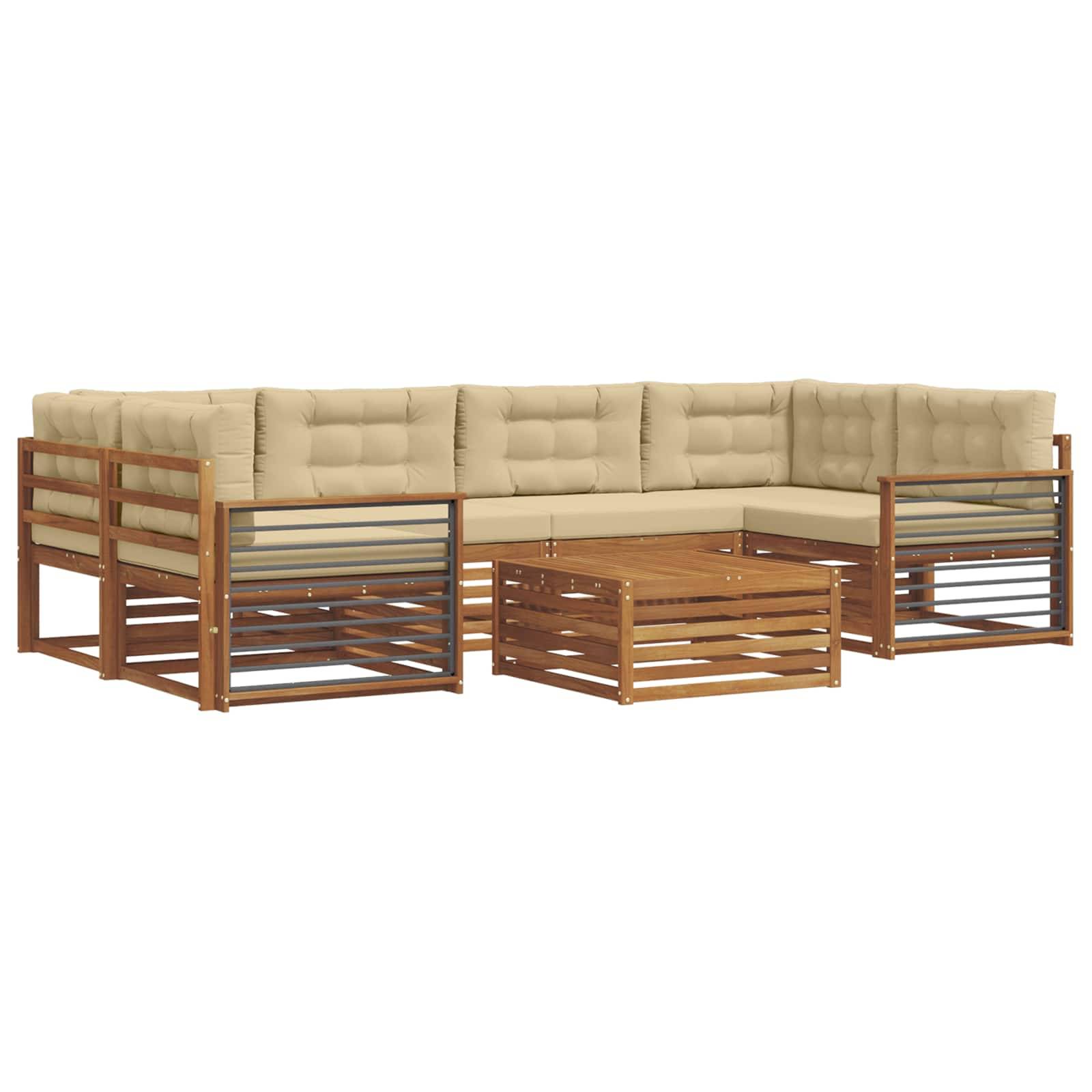 vidaXL Outdoor-Sofagarnitur mit Kissen 7 pcs Natur und Beige