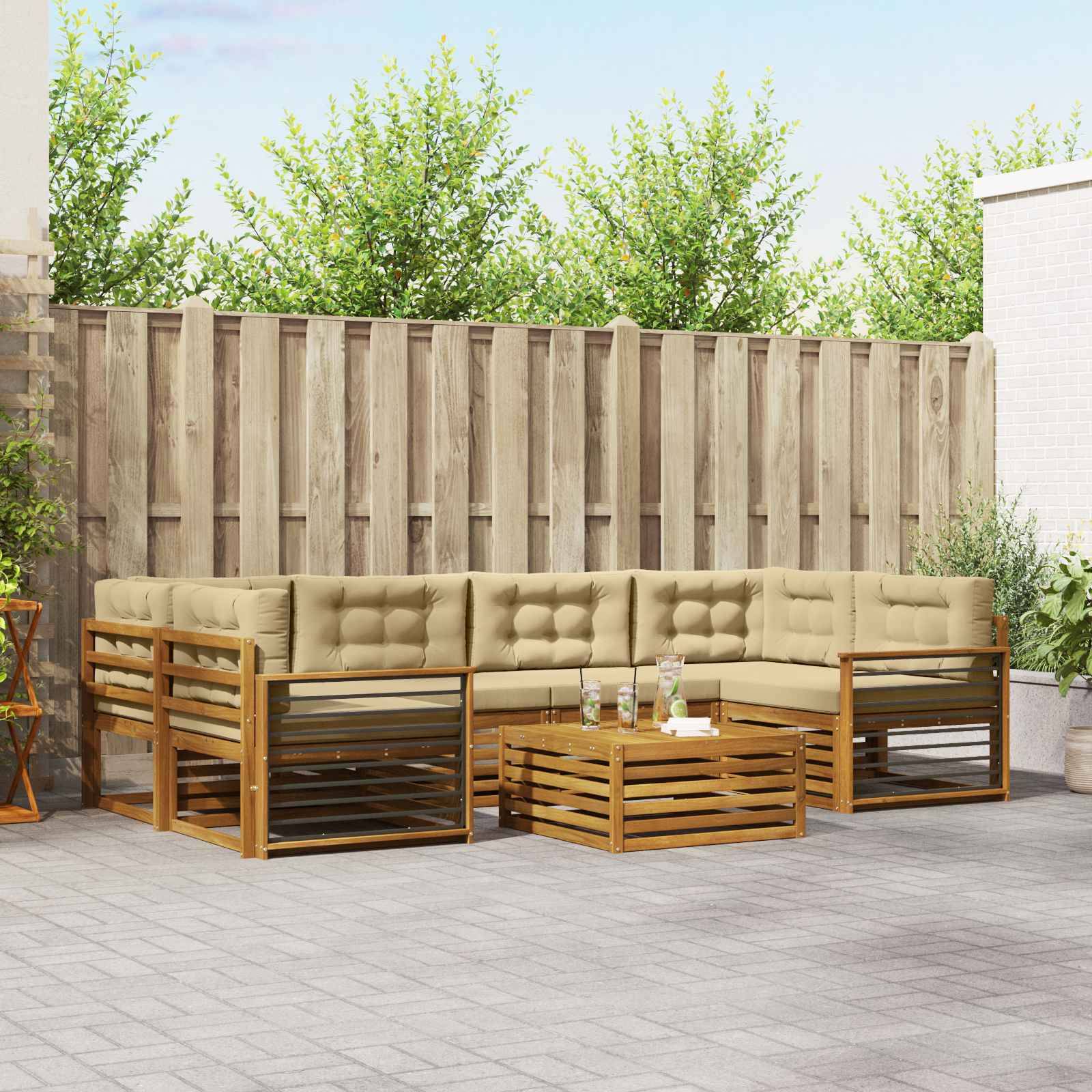 vidaXL Outdoor-Sofagarnitur mit Kissen 7 pcs Natur und Beige