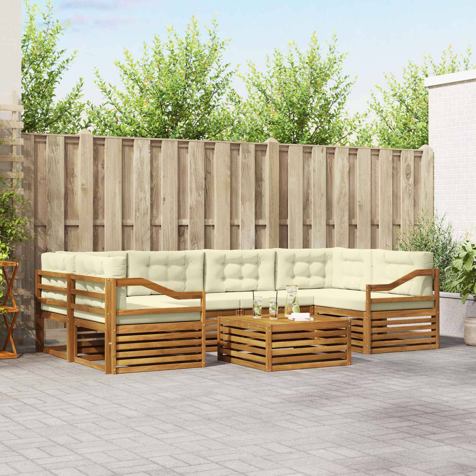 vidaXL Outdoor-Sofagarnitur mit Kissen 7 pcs Natur und Creme
