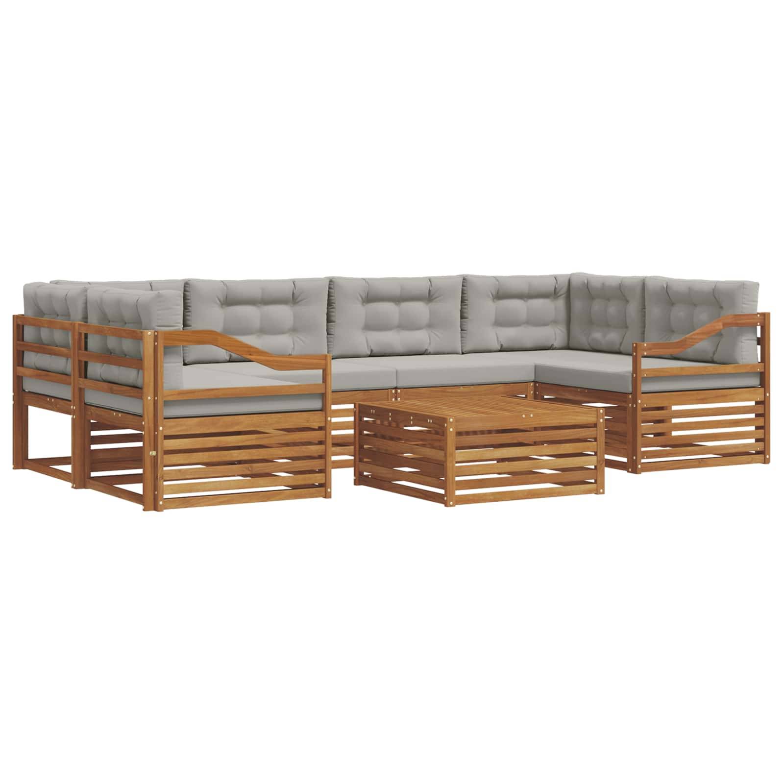 vidaXL Outdoor-Sofagarnitur mit Kissen 7 pcs Natürlich und Hellgrau