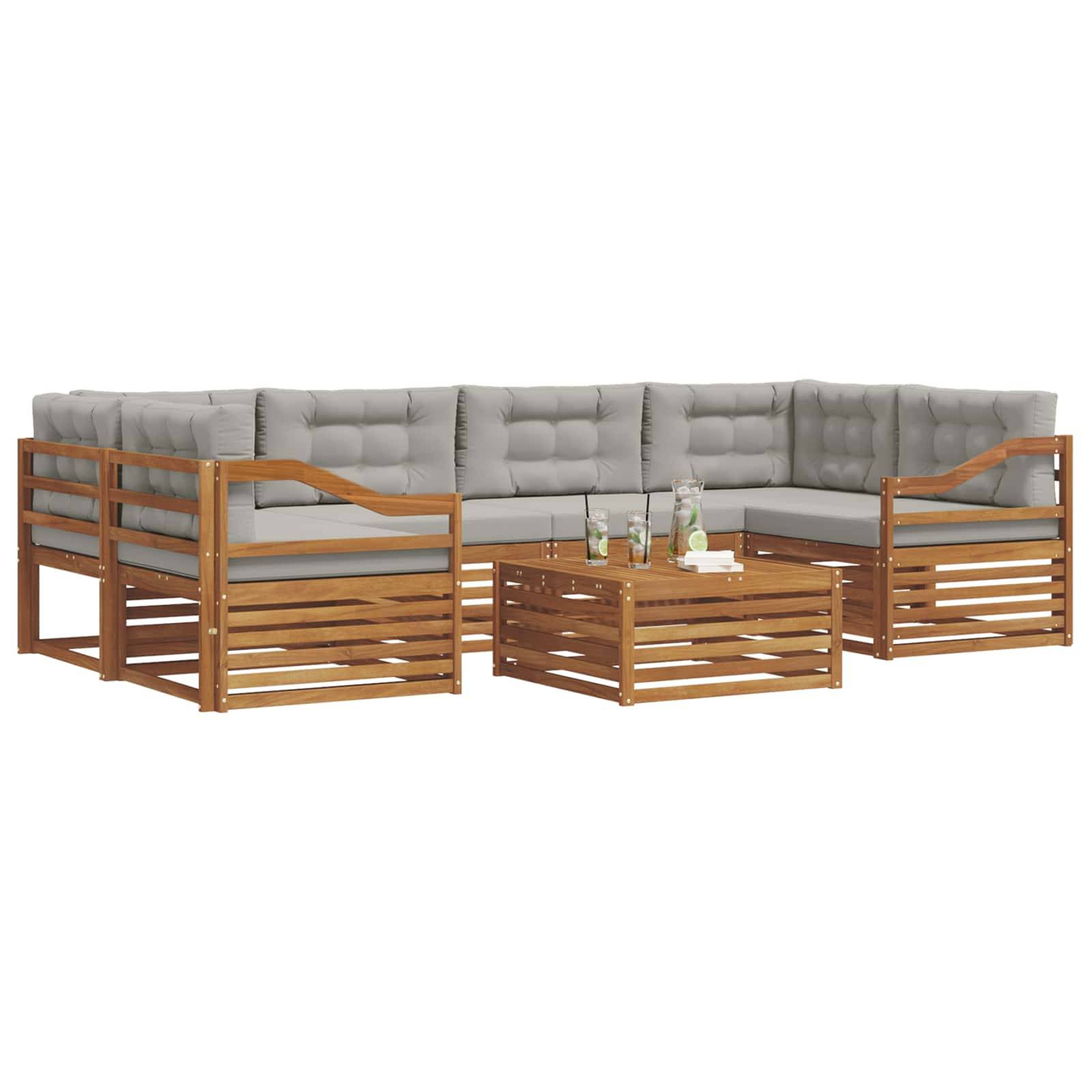 vidaXL Outdoor-Sofagarnitur mit Kissen 7 pcs Natürlich und Hellgrau