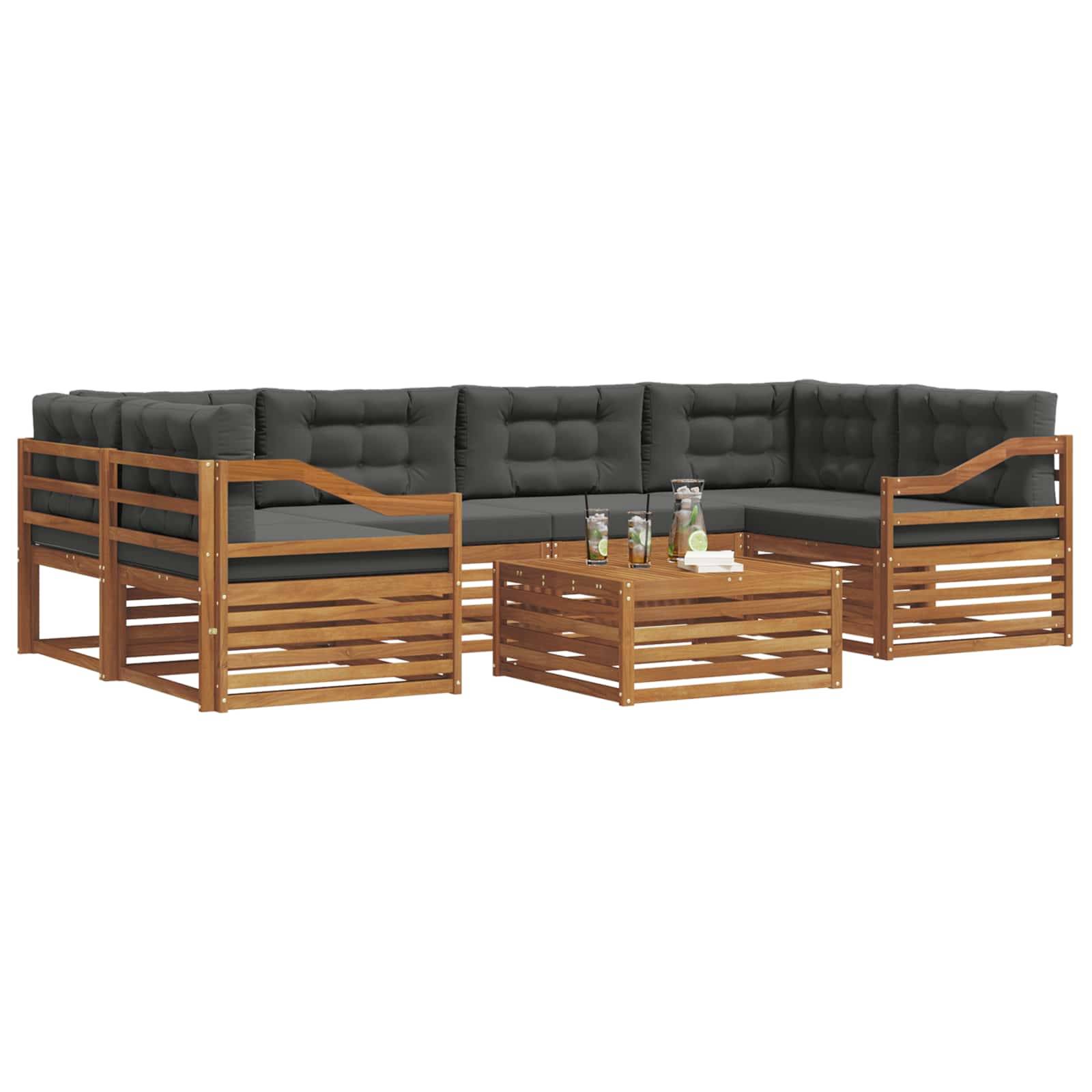 vidaXL Outdoor-Sofagarnitur mit Kissen 7 pcs Natur und Anthrazit