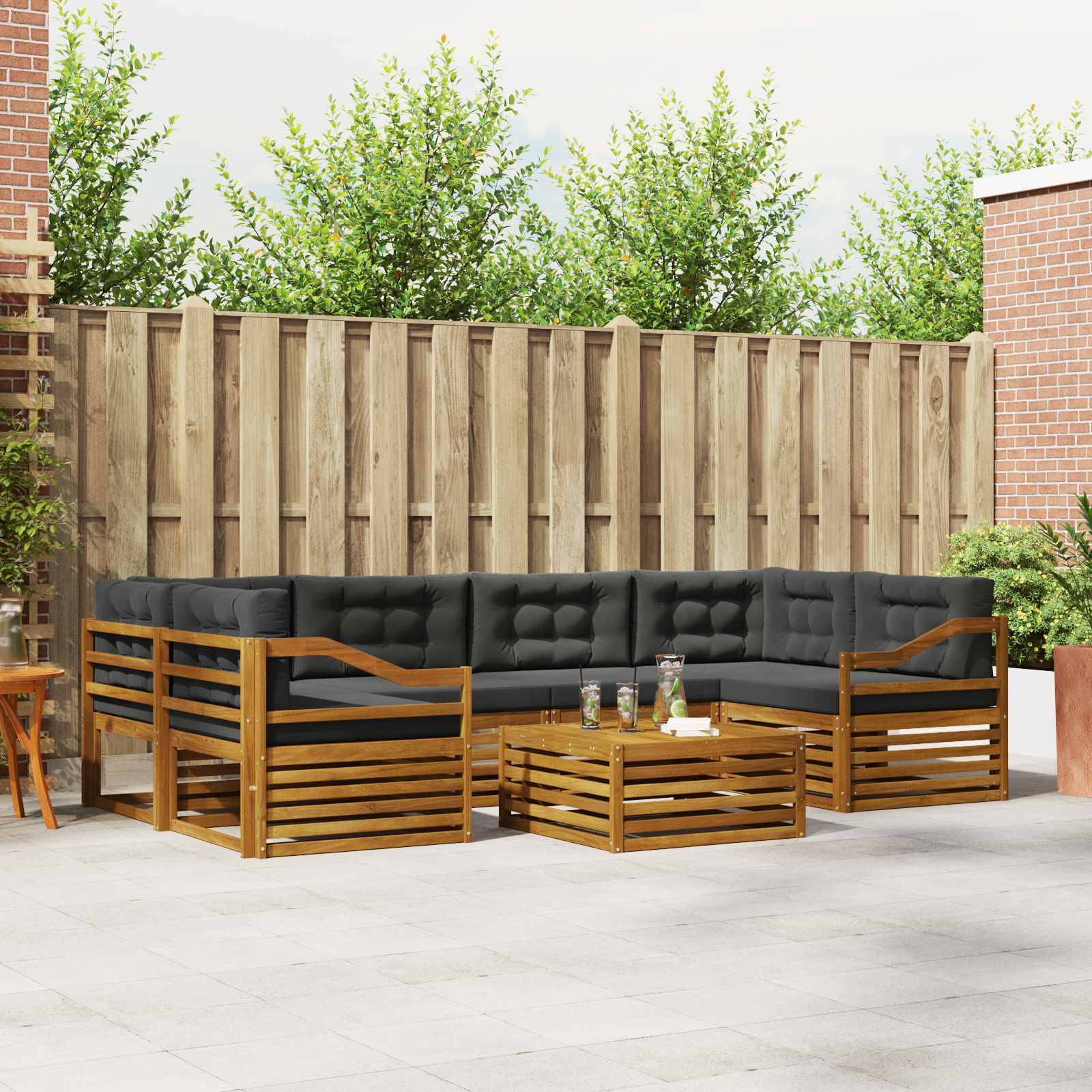 vidaXL Outdoor-Sofagarnitur mit Kissen 7 pcs Natur und Anthrazit