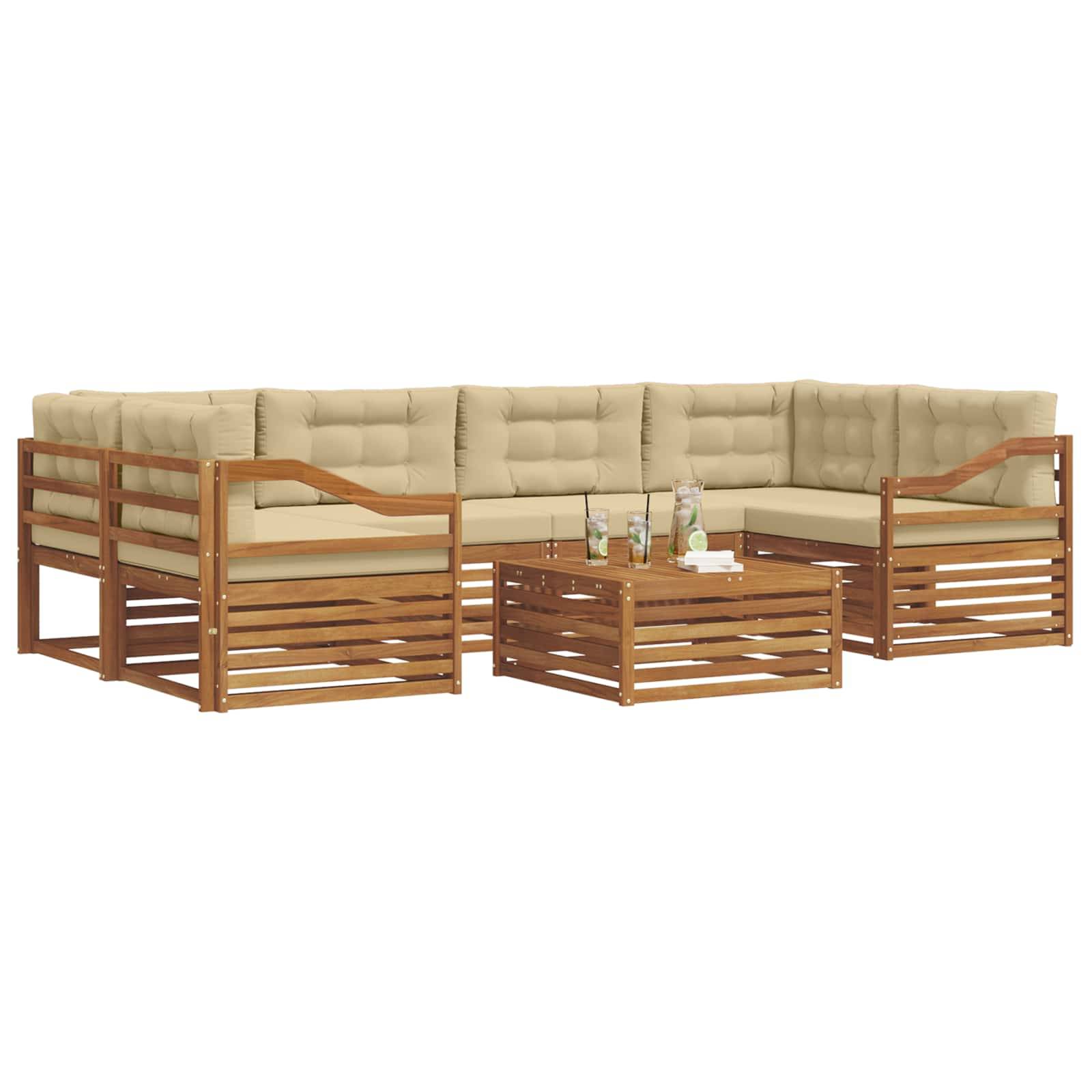 vidaXL Outdoor-Sofagarnitur mit Kissen 7 pcs Natur und Beige