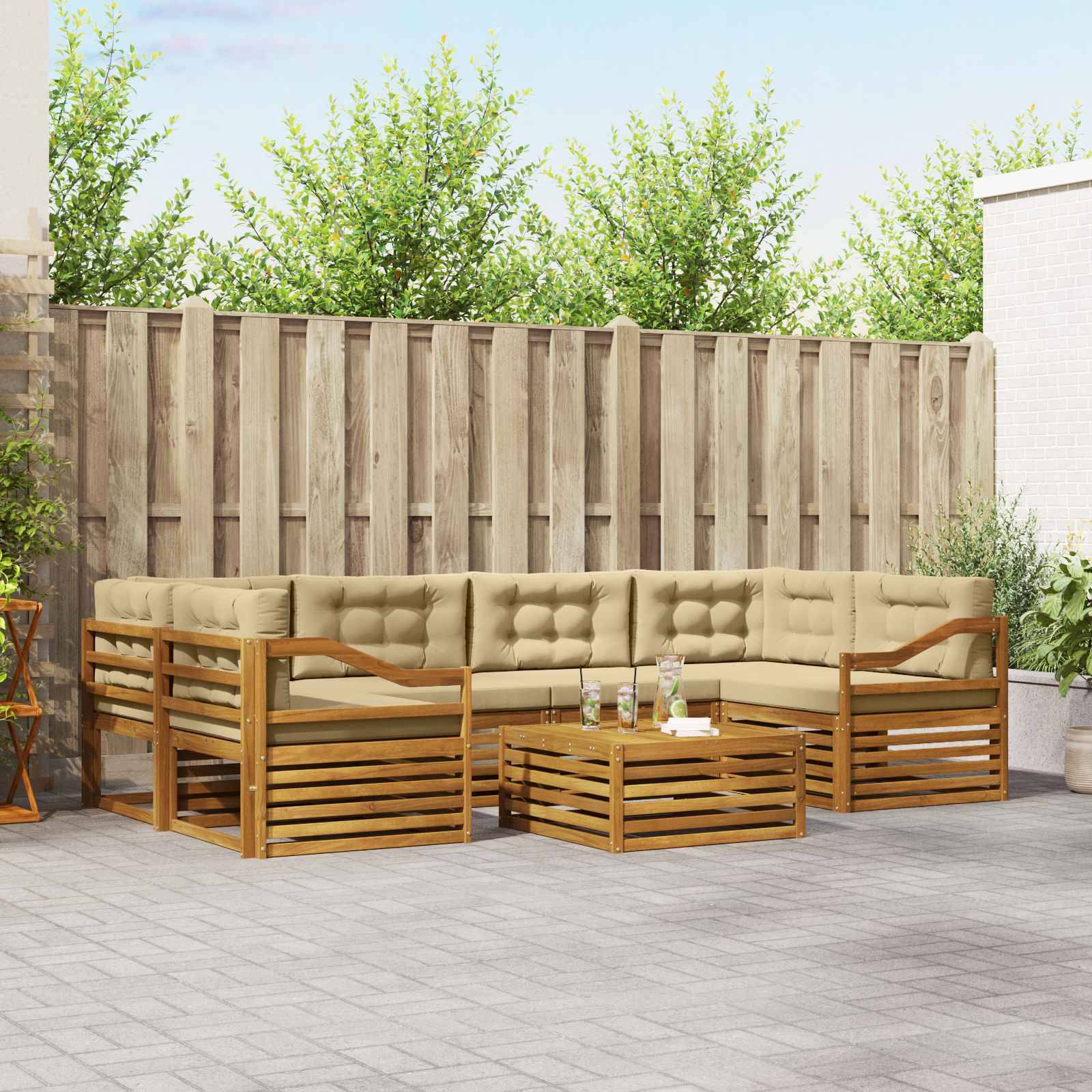 vidaXL Outdoor-Sofagarnitur mit Kissen 7 pcs Natur und Beige