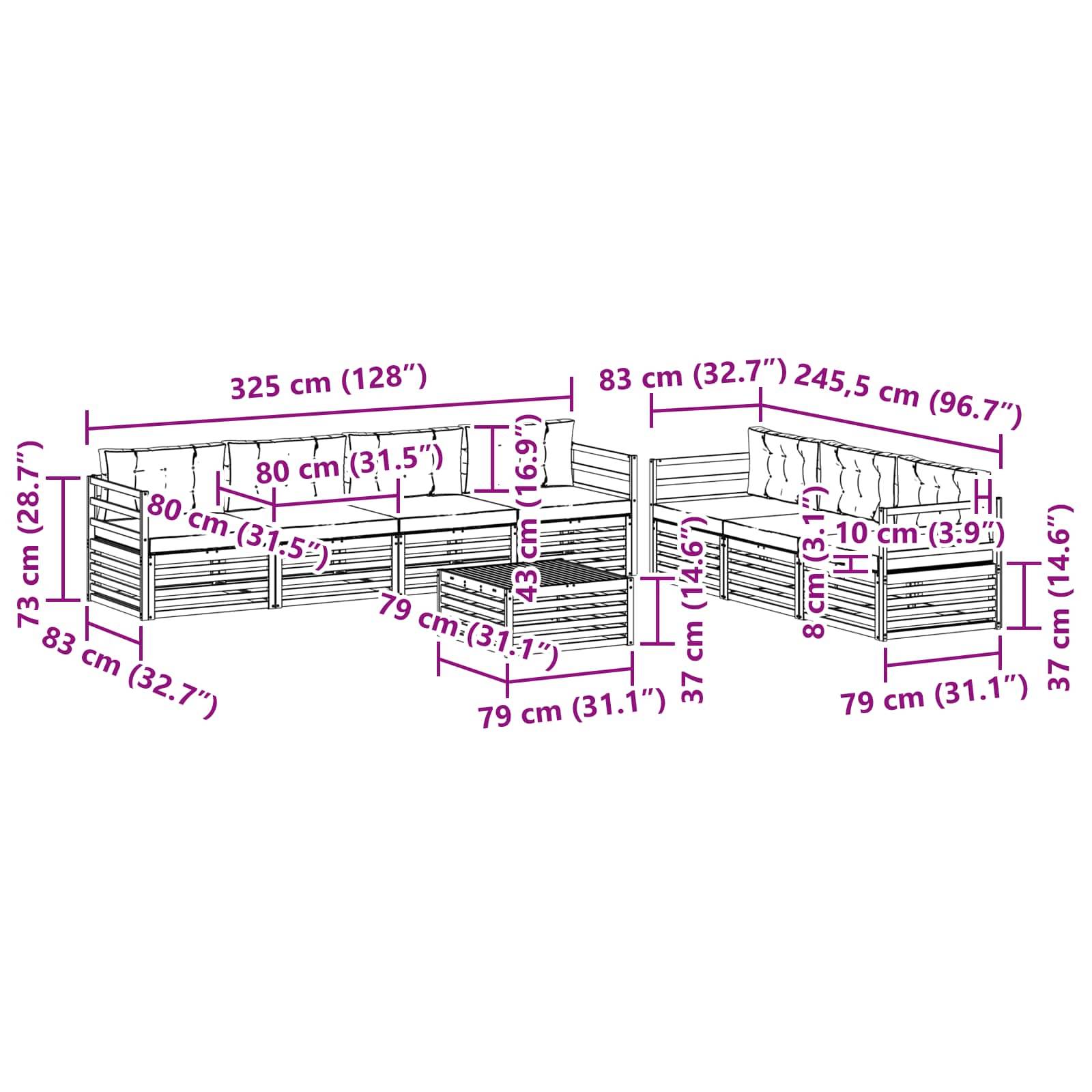 vidaXL Outdoor-Sofagarnitur 8 pcs Weiß und Anthrazit 79 x 79 x 37 cm
