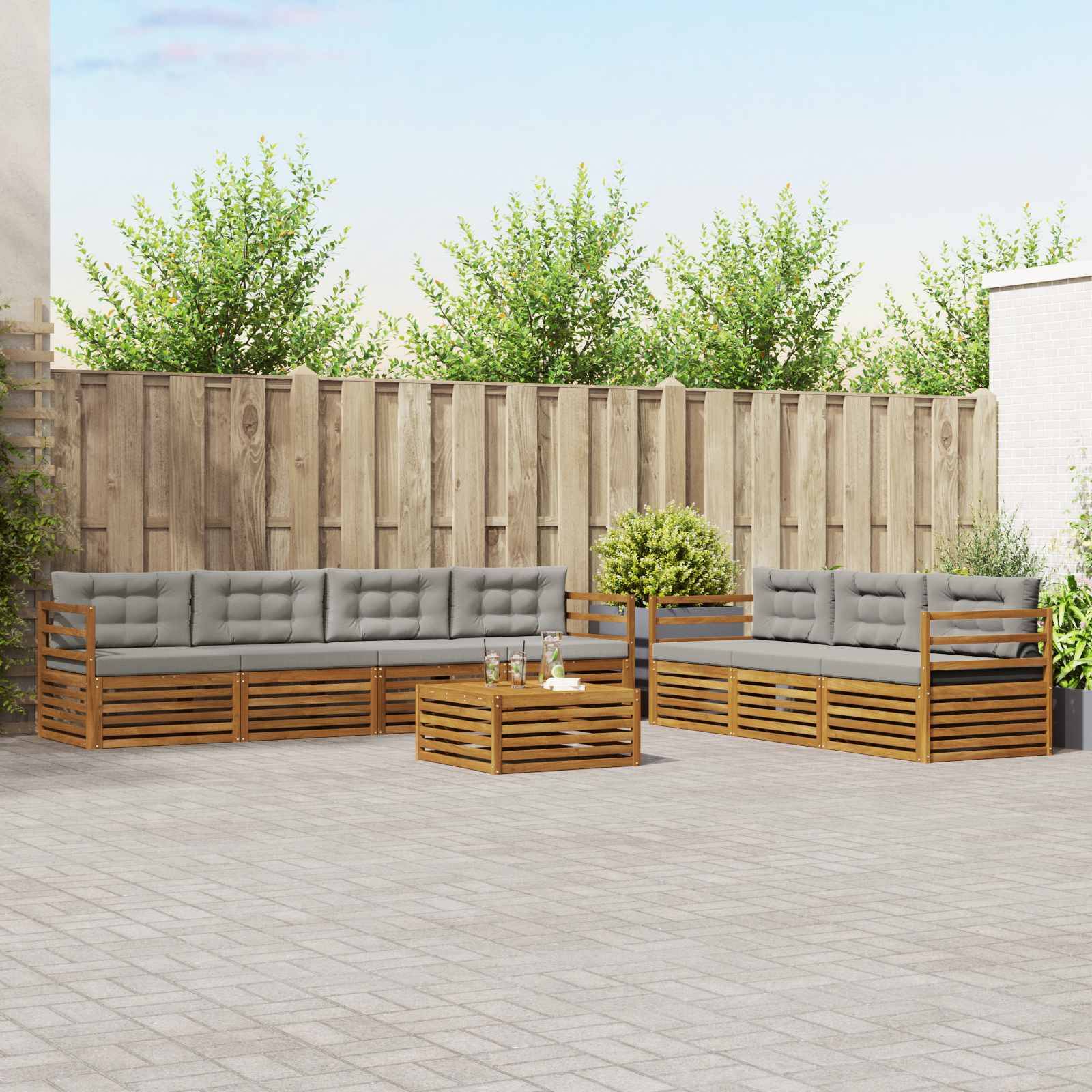vidaXL Outdoor-Sofagarnitur mit Kissen 8 pcs Natürlich und Hellgrau