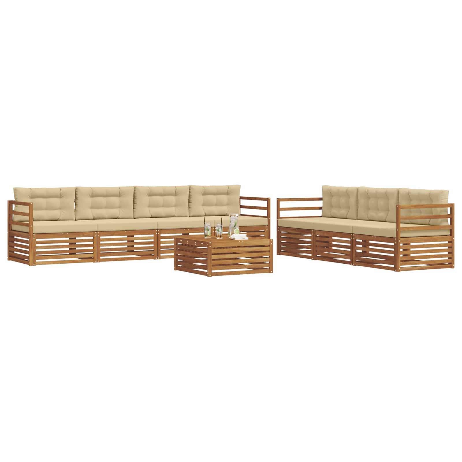 vidaXL Outdoor-Sofagarnitur mit Kissen 8 pcs Natur und Beige
