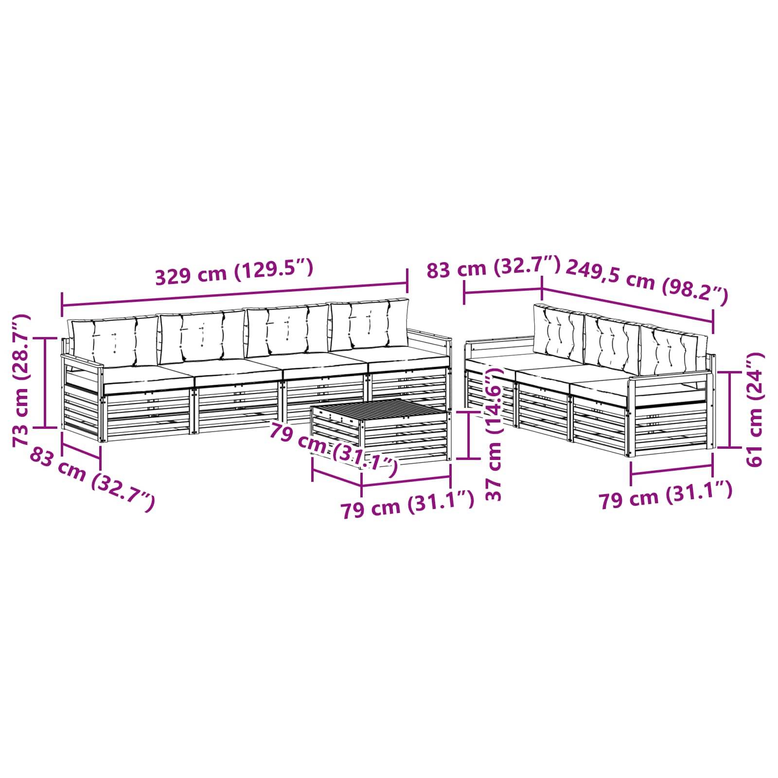 vidaXL Outdoor-Sofagarnitur 8 pcs Weiß und Beige 79 x 79 x 37 cm