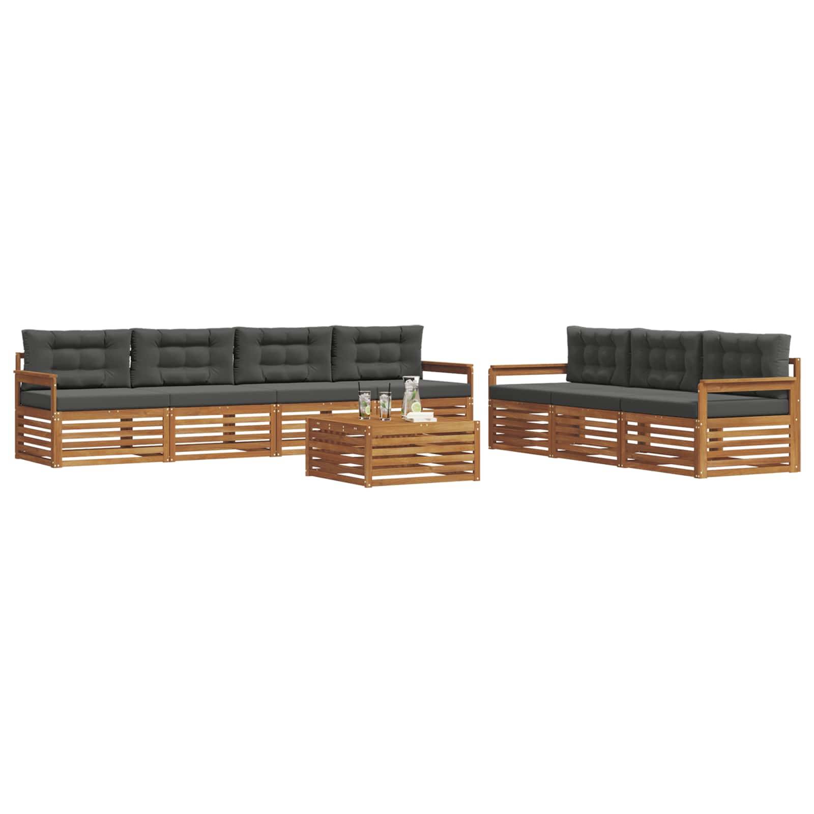 vidaXL Outdoor-Sofagarnitur mit Kissen 8 pcs Natur und Anthrazit