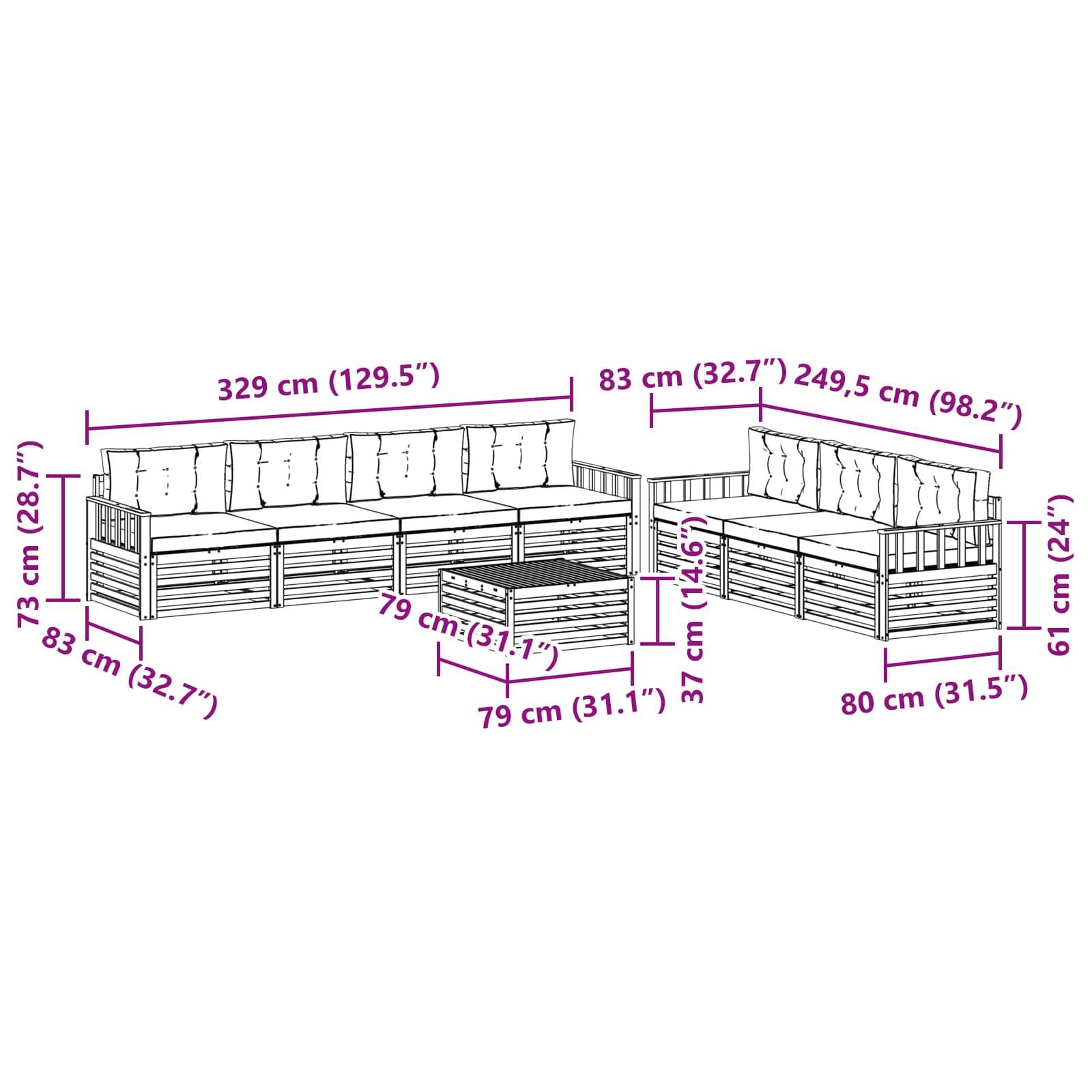 vidaXL Outdoor-Sofagarnitur mit Kissen 8 pcs Natur und Creme