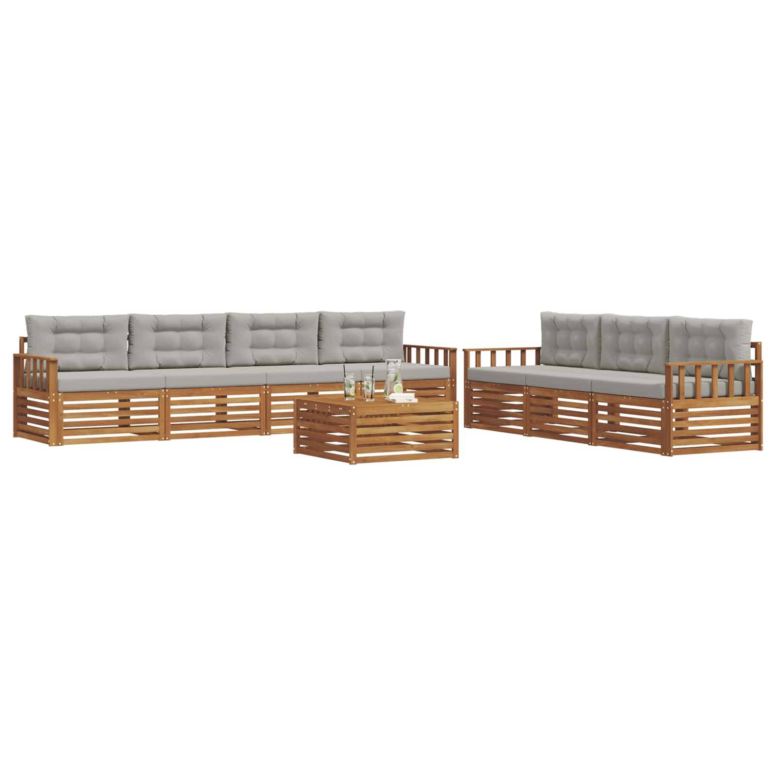 vidaXL Outdoor-Sofagarnitur mit Kissen 8 pcs Natürlich und Hellgrau