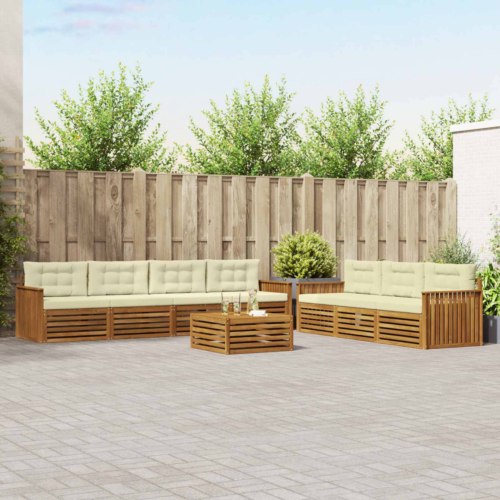 vidaXL Outdoor-Sofagarnitur mit Kissen 8 pcs Natur und Creme