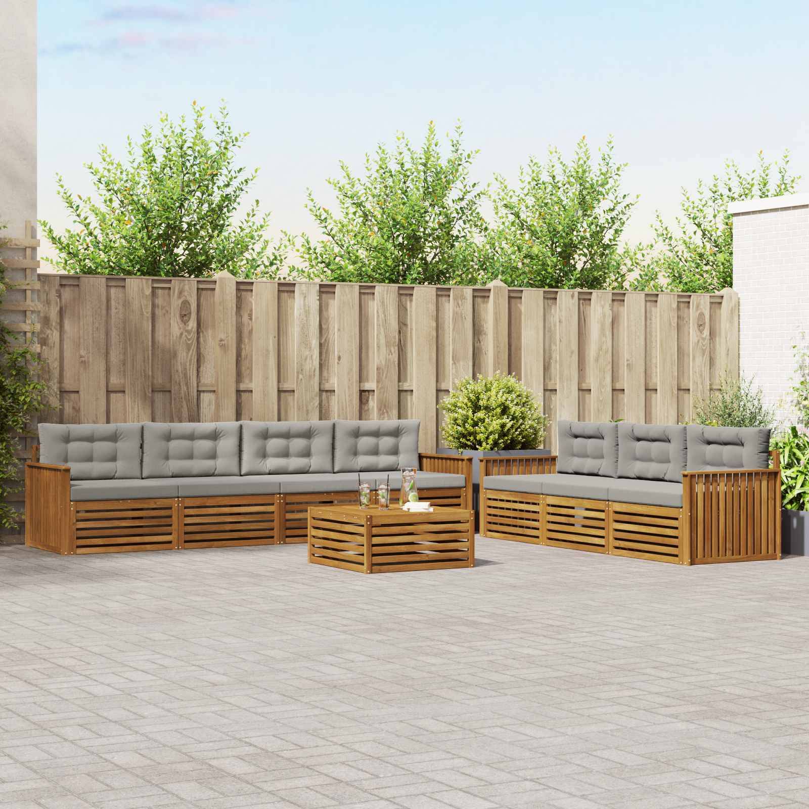 vidaXL Outdoor-Sofagarnitur mit Kissen 8 pcs Natürlich und Hellgrau