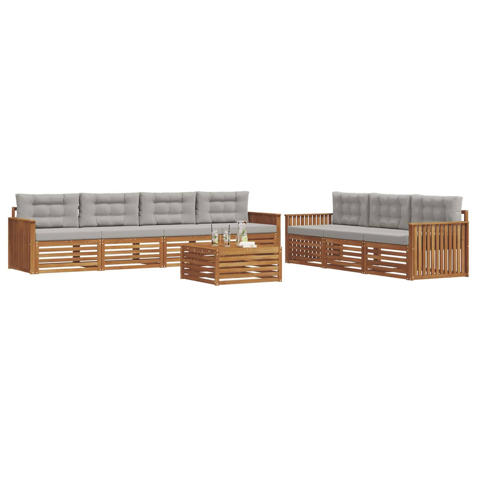 vidaXL Outdoor-Sofagarnitur mit Kissen 8 pcs Natürlich und Hellgrau