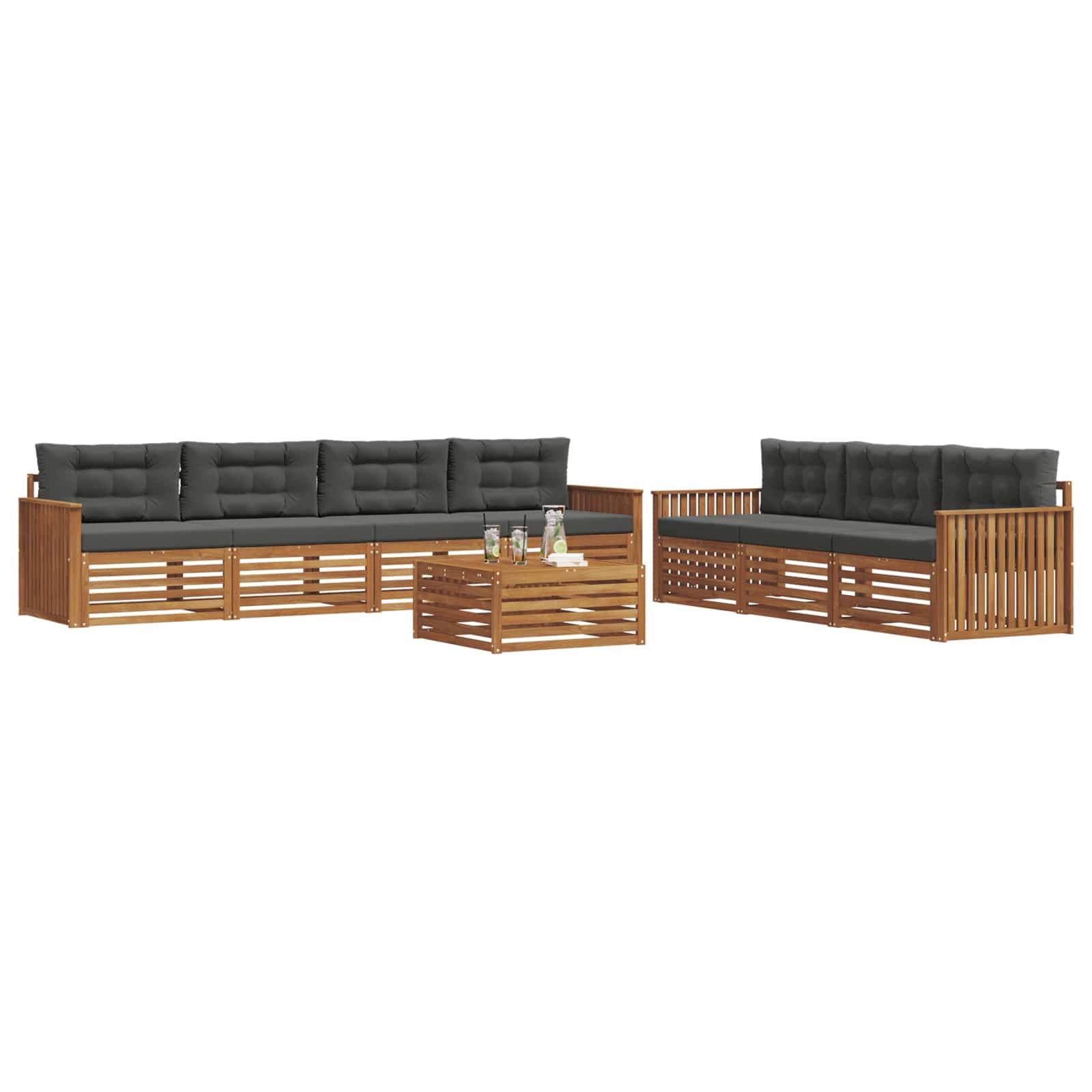 vidaXL Outdoor-Sofagarnitur mit Kissen 8 pcs Natur und Anthrazit