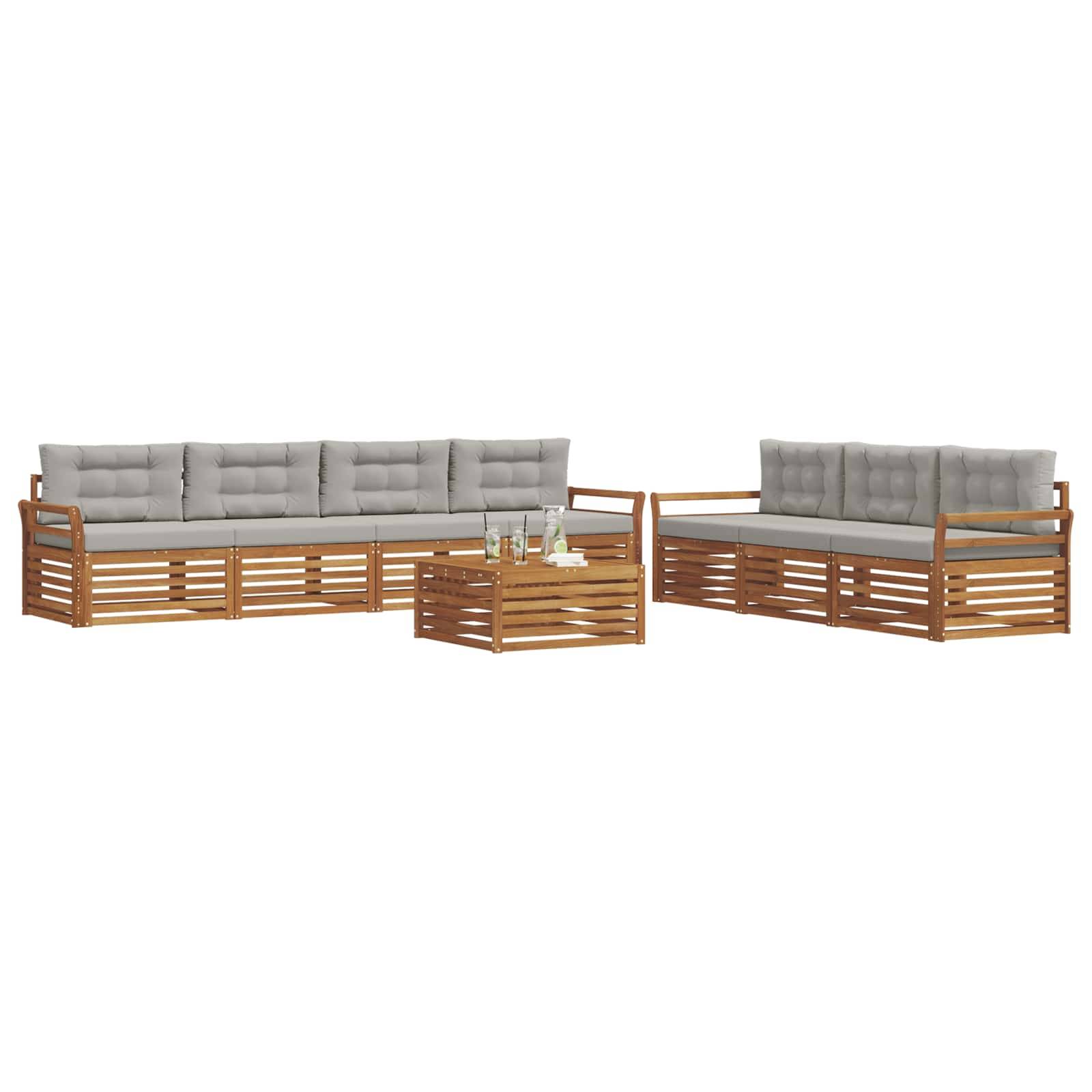 vidaXL Outdoor-Sofagarnitur mit Kissen 8 pcs Natürlich und Hellgrau