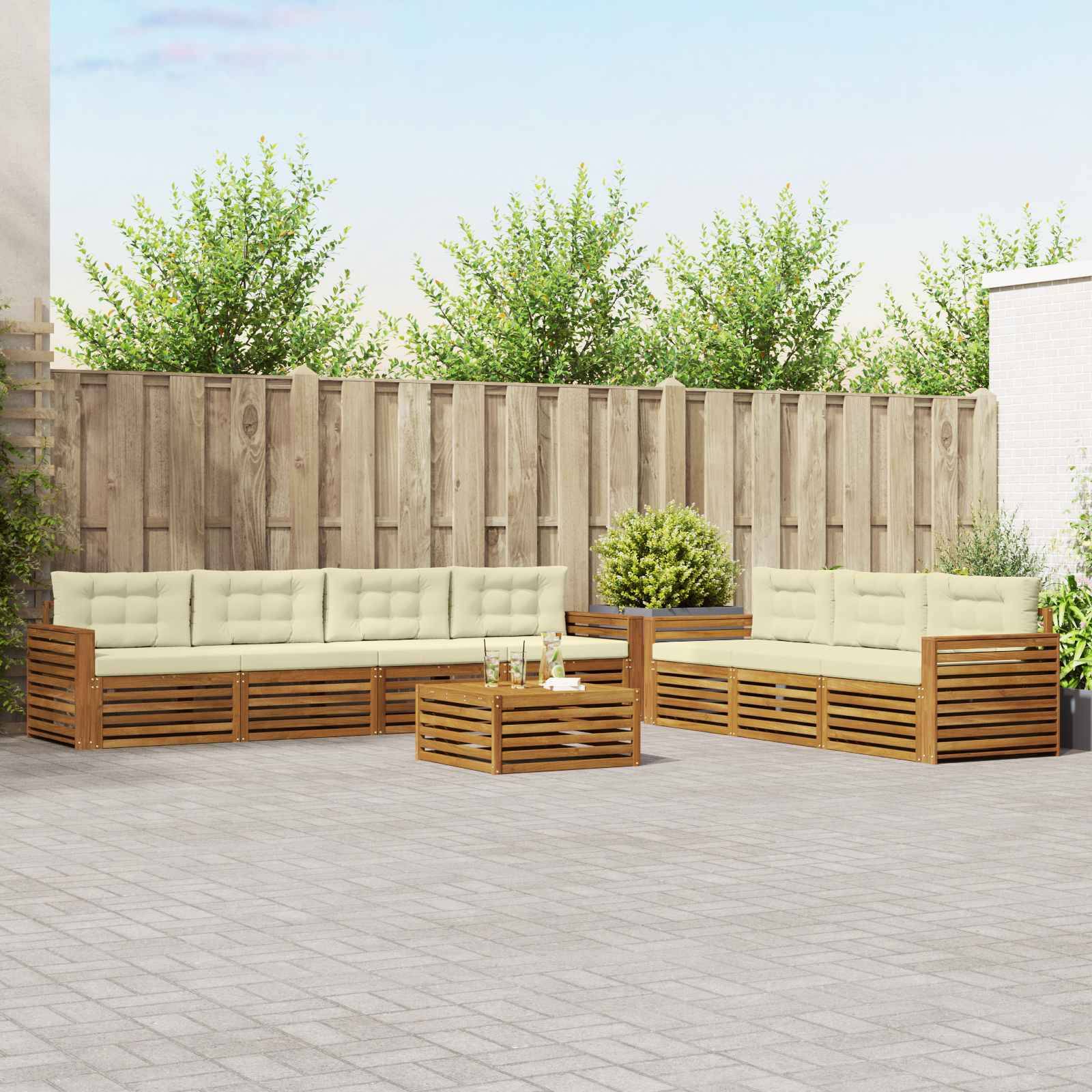 vidaXL Outdoor-Sofagarnitur mit Kissen 8 pcs Natur und Creme